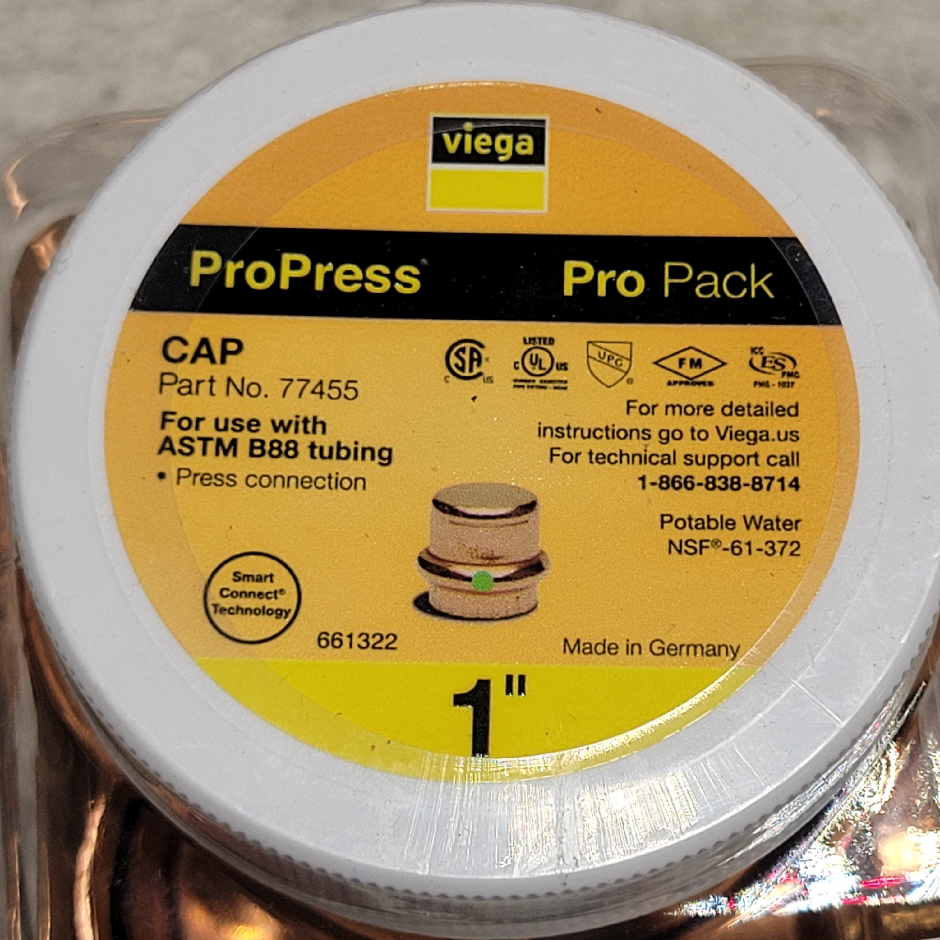 Viega ProPress 1 in. Press Copper Cap Fitting (5-Pack) #77455, Lot of 5 (8097855865070)