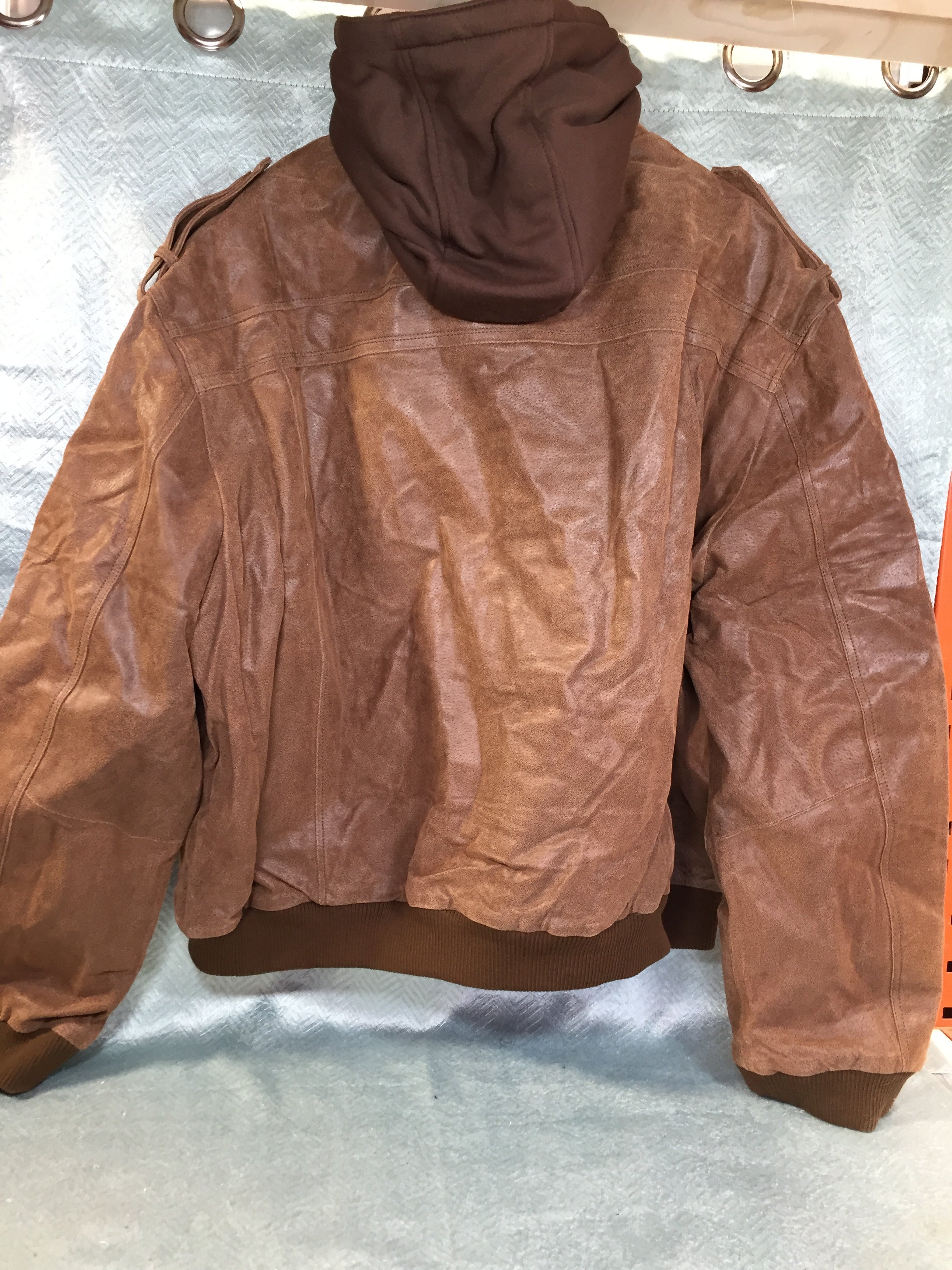FLAVOR Men Brown Leather Motorcycle Jacket with Removable Hood (7618391802094)
