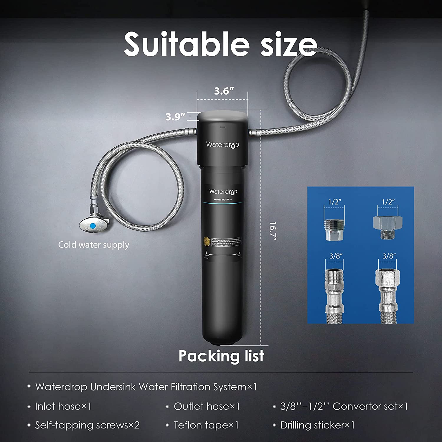Waterdrop 15UA Under Sink Water Filter, NSF/ANSI Certified 16K Gallons (7333408899310)