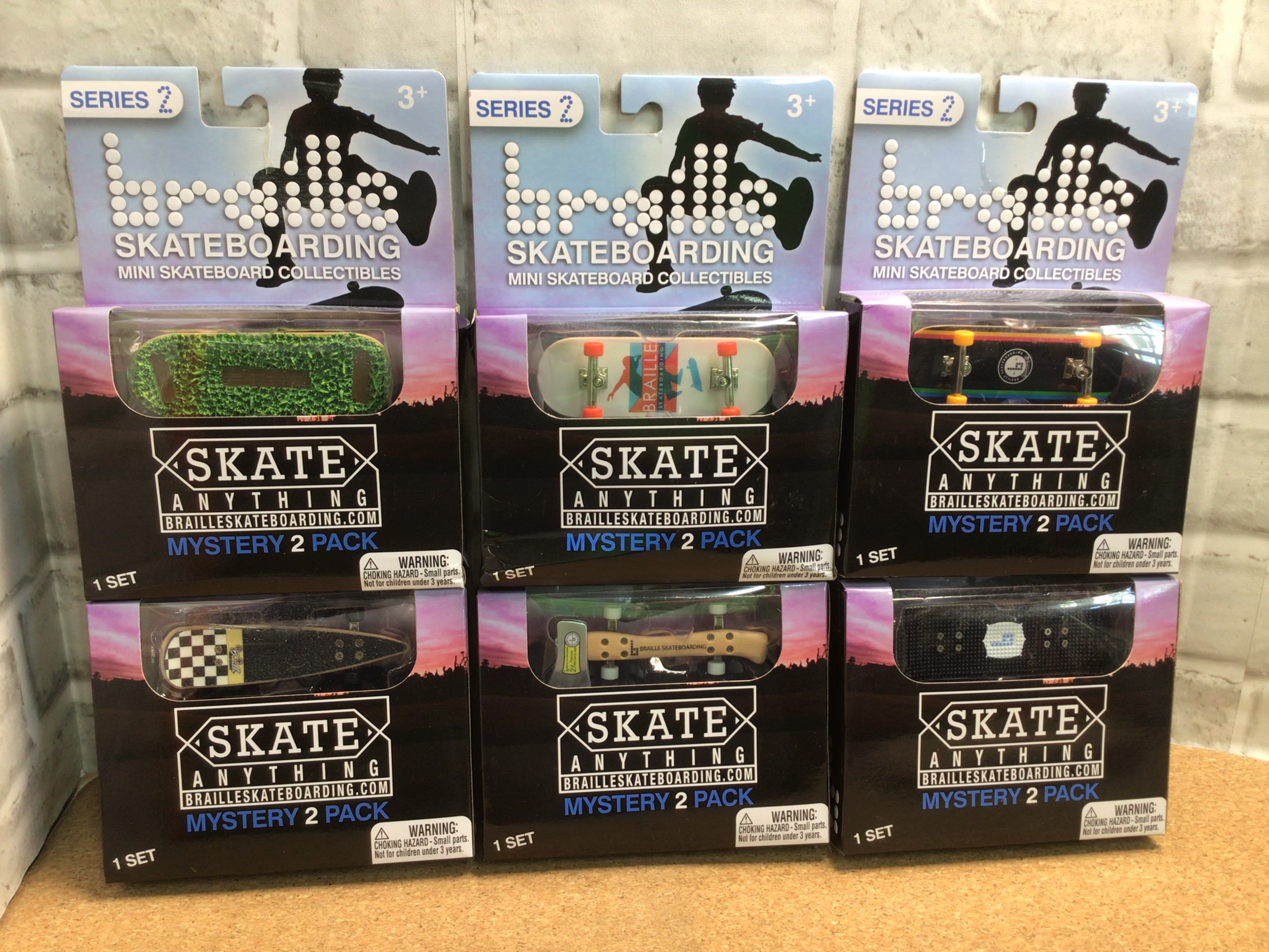 Braille Skateboarding Mini Skateboard Collectibles Mystery *6 boxes of 2 Packs* (7938545451246)