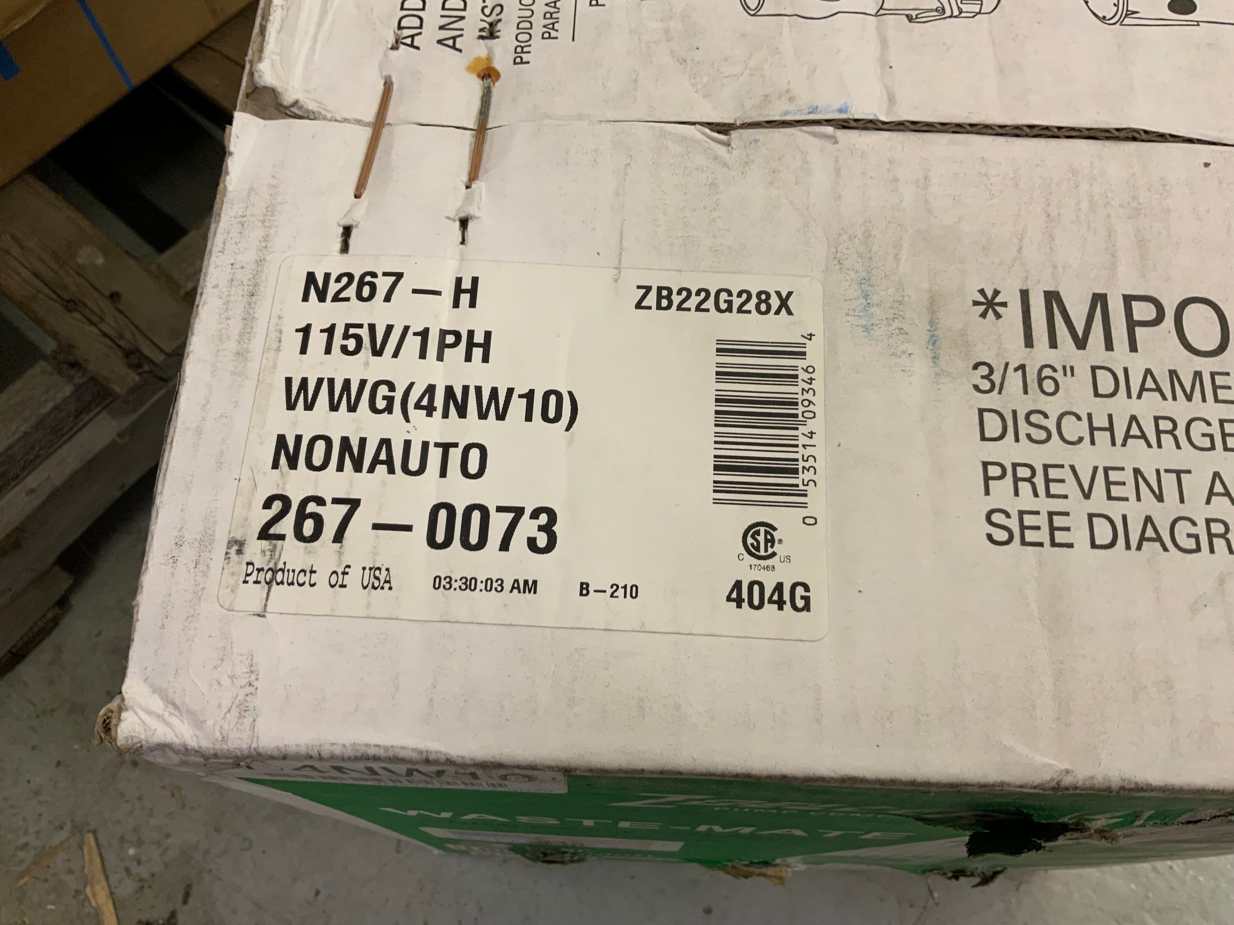 ZOELLER 1/2 HP,Sewage Ejector Pump,115VAC (267-0073) (8193074233582)