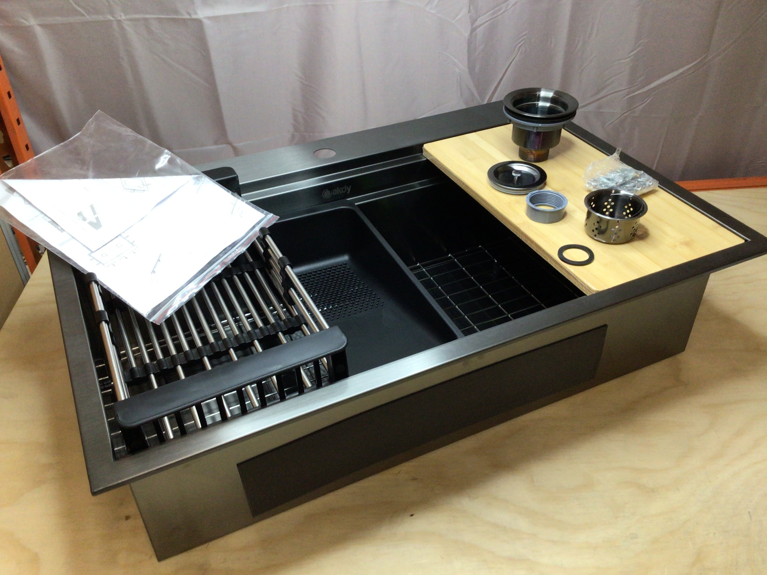 Akdy KS0507 33"x22" All-In-1 Drop In Kitchen Sink Black **OPEN BOX - READ** (8102930940142)