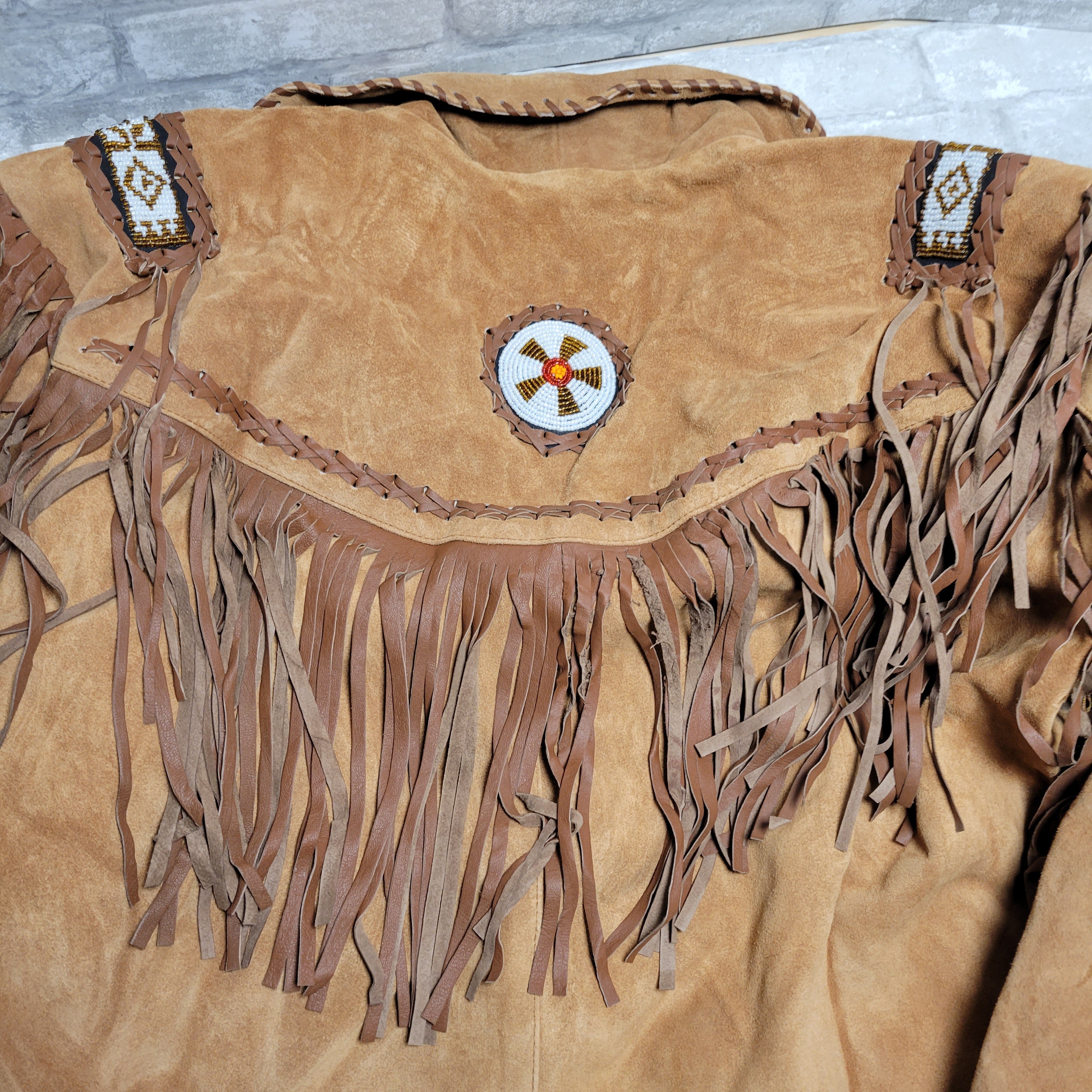 Traditional Cowboy Western Leather Jacket Coat Men's, Fringe Native American XXL (8020707344622)