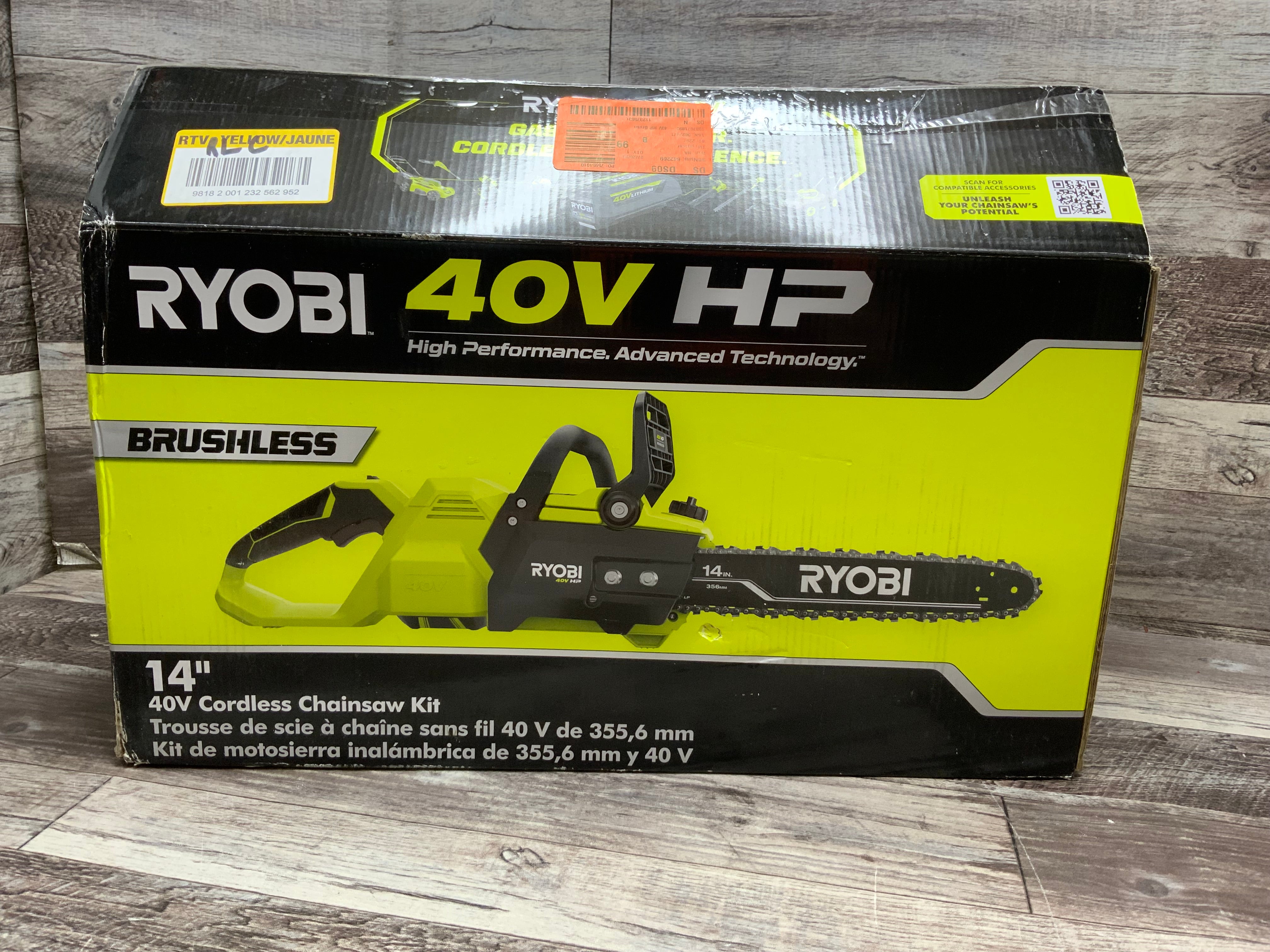 RYOBI 40V HP Brushless 14 in. Battery Chainsaw with 4.0 Ah Battery and Charger (8135660142830)