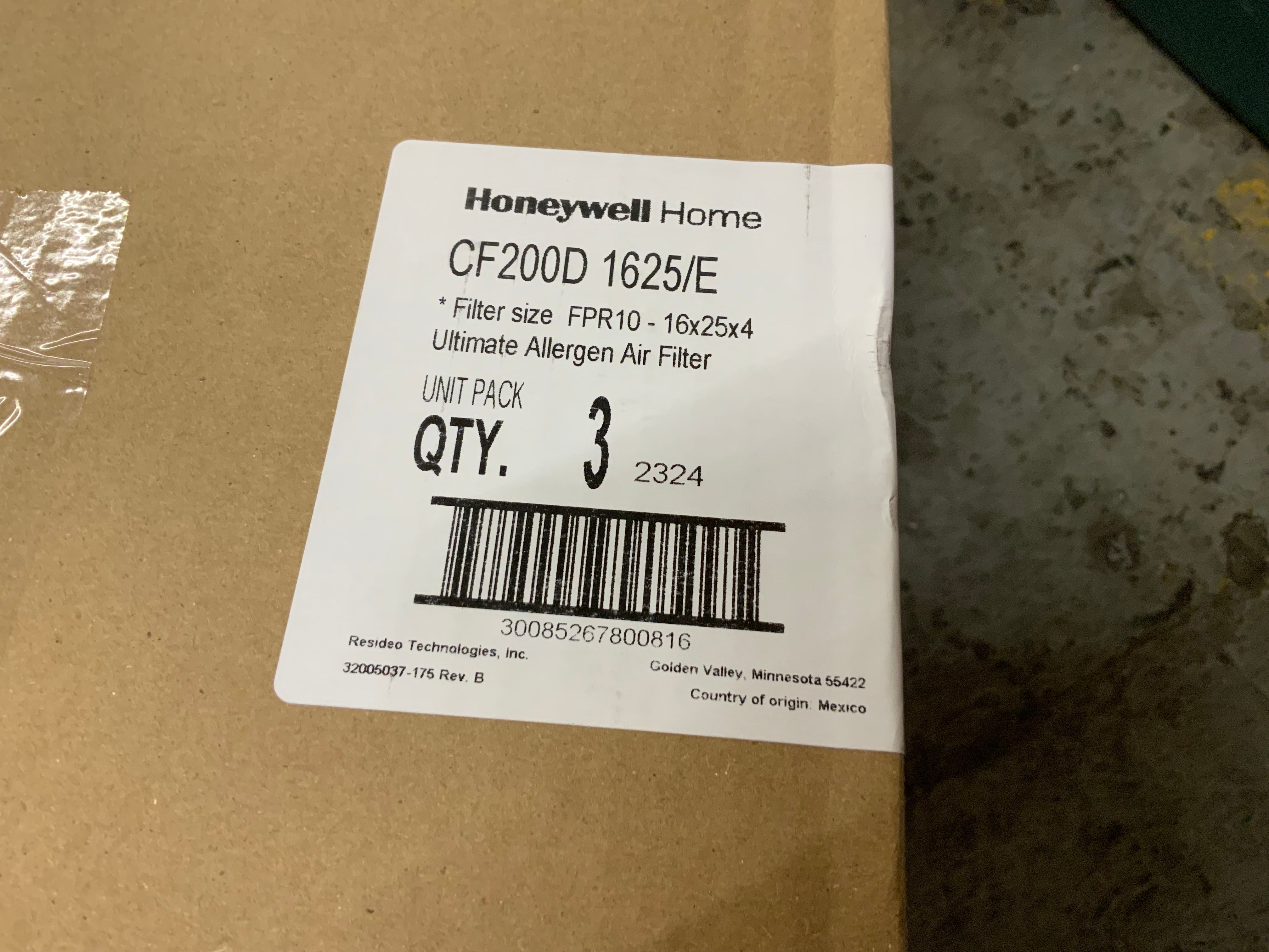 Honeywell Home 16 x 25 x 4 Pleated MERV 12 - CF200D - FPR 10 Air Filter (8131128099054)