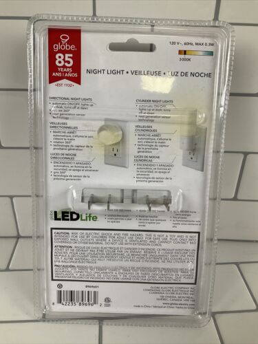 (3)Globe LED Night Light 4 Pack Automatic Dusk/Dawn Cylinder & Directional 3000K (6922807509175)