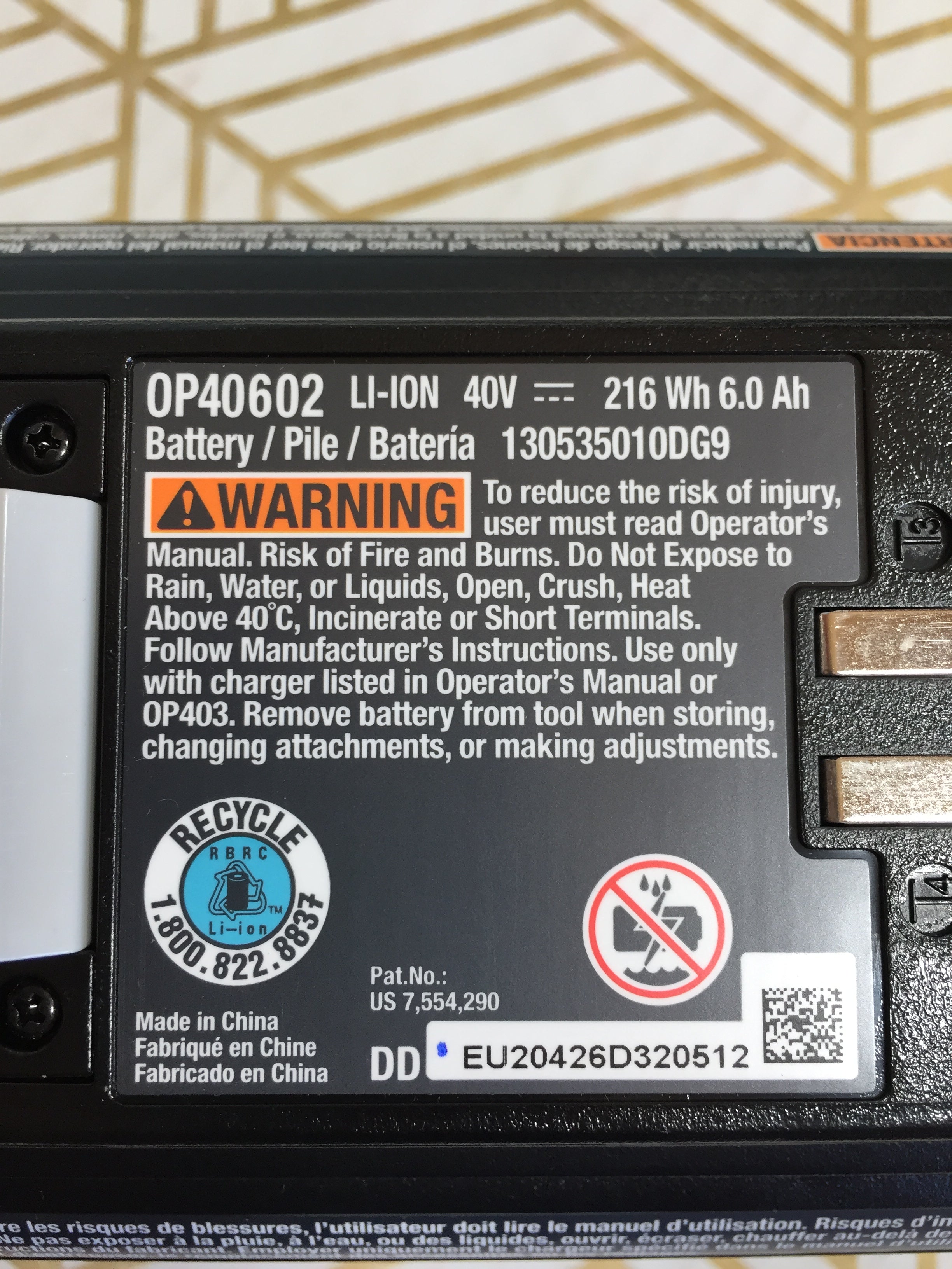 *PARTS ONLY* 40V Volt Lithium-ion 6.0 Ah High Capacity Battery OP40602 *ERROR* (7911598260462)