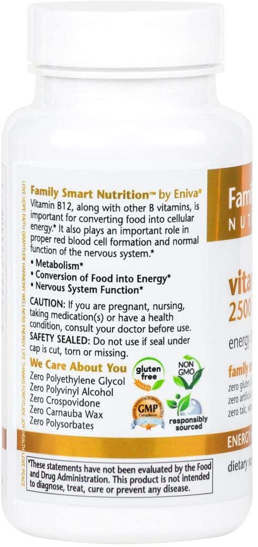 Vitamin B12-2500 mcg Family Smart Nutrition 120 Count - LOT OF 2 (7537966121198)