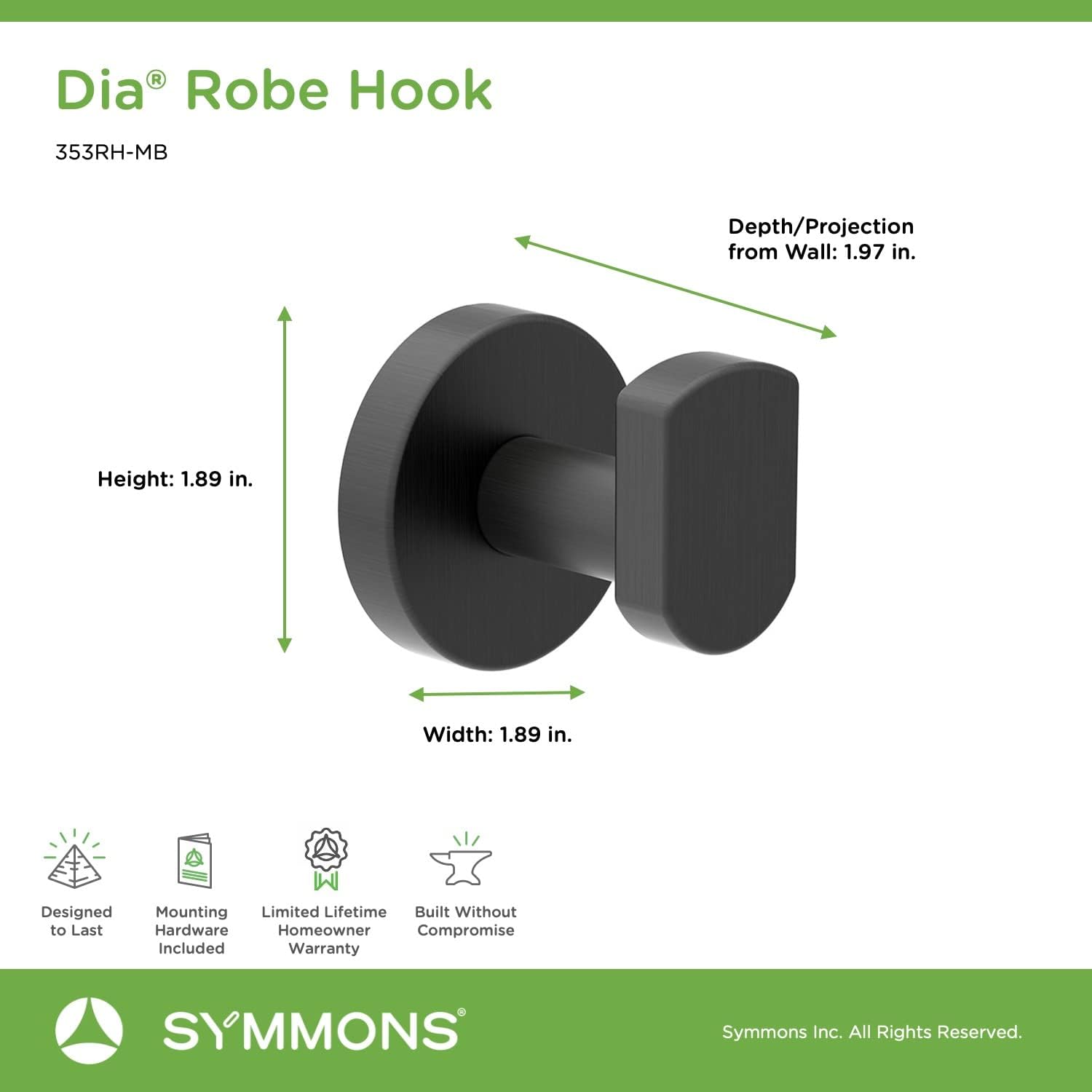 Symmons Dia 4-Piece Wall-Mounted Bathroom Hardware Set in Matte Black *NIB* (8190656381166)