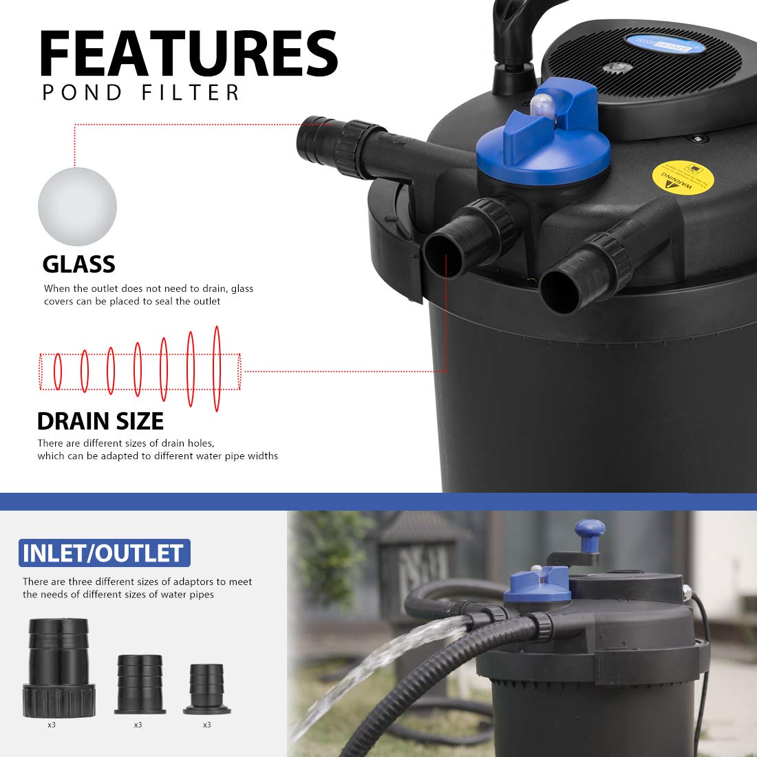 VIVOHOME Pressurized Biological Pond Filter, Up to 2100 Gallons *NIB* SHIPS FREE (8082635096302)