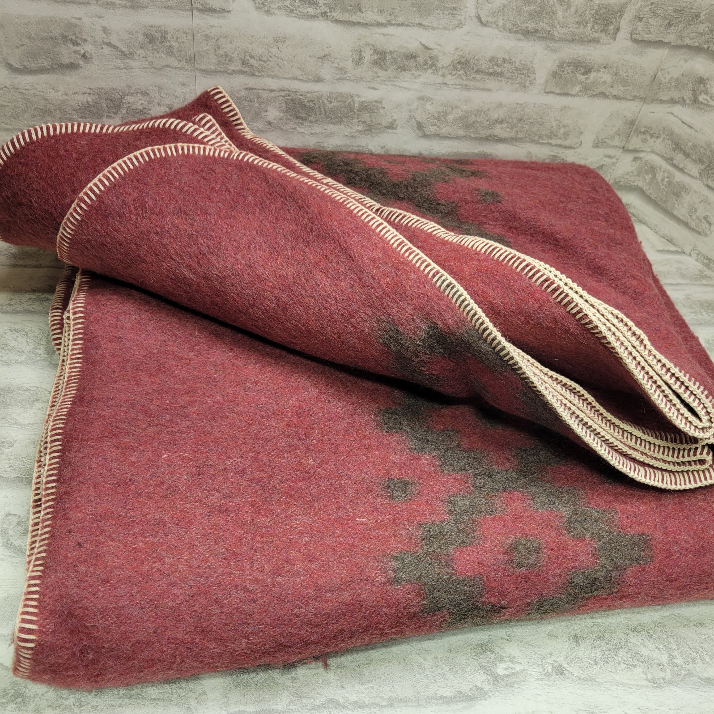 Thick Alpaca Wool Blanket Heavyweight, Ethnic Design, King, Soft Wine (7731226247406)