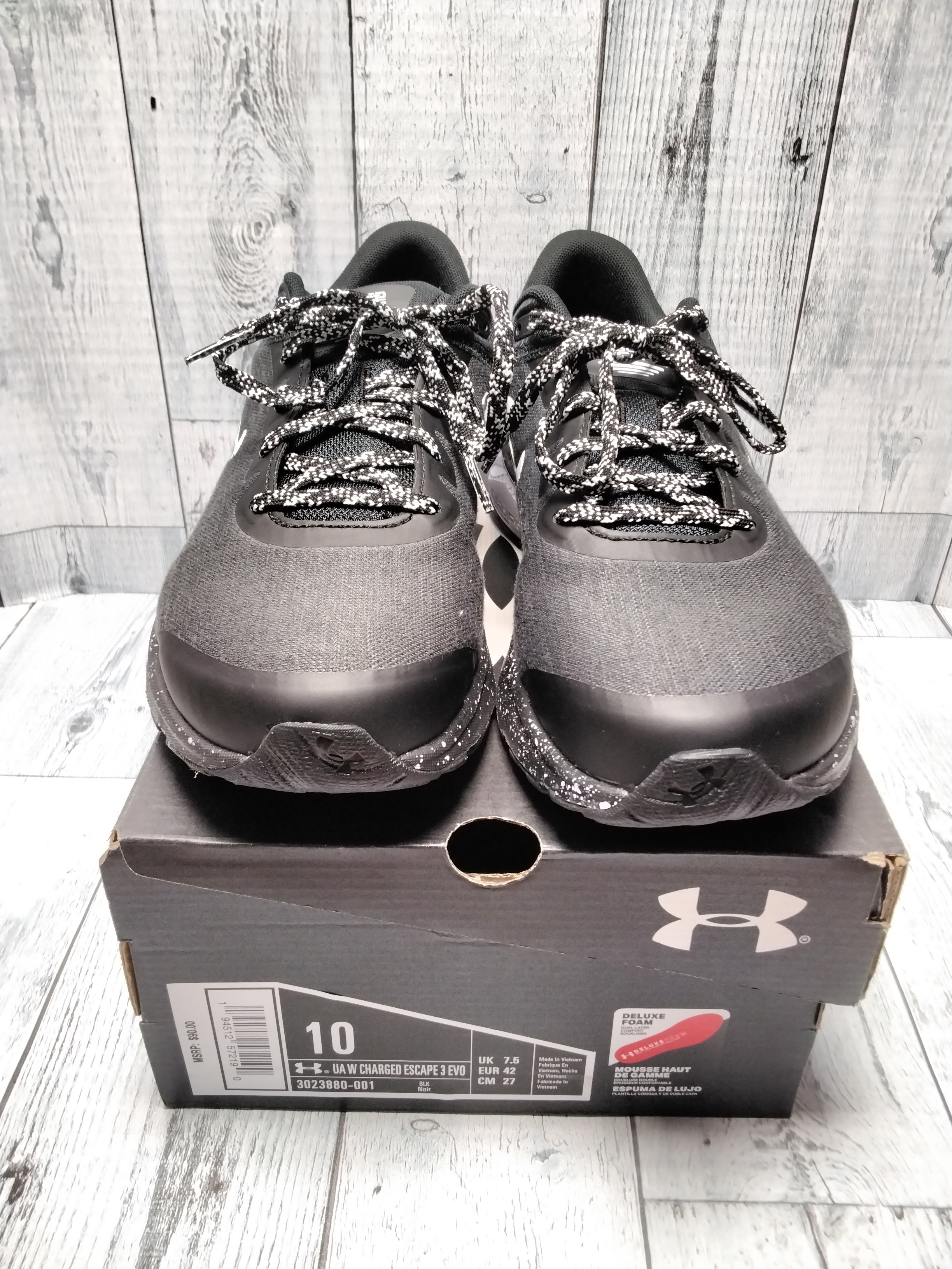 Under Armour Women's Charged Escape 3 Evo Running Shoe, Black/White, Sz 10 (7781282545902)