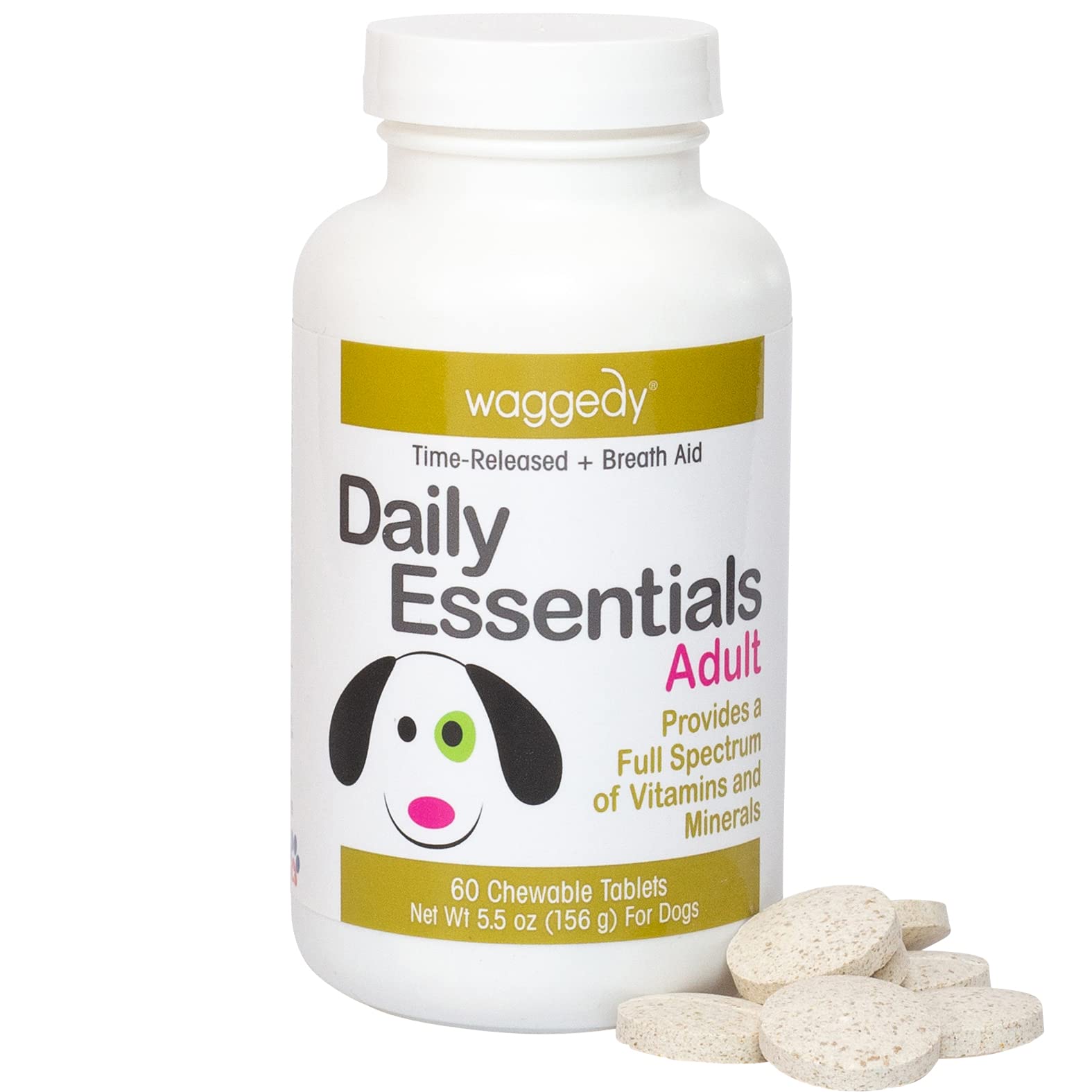 waggedy Chewable Dog Vitamins for Adult Dogs, USA Time Released 60 Chewy Tablets (7567401844974)