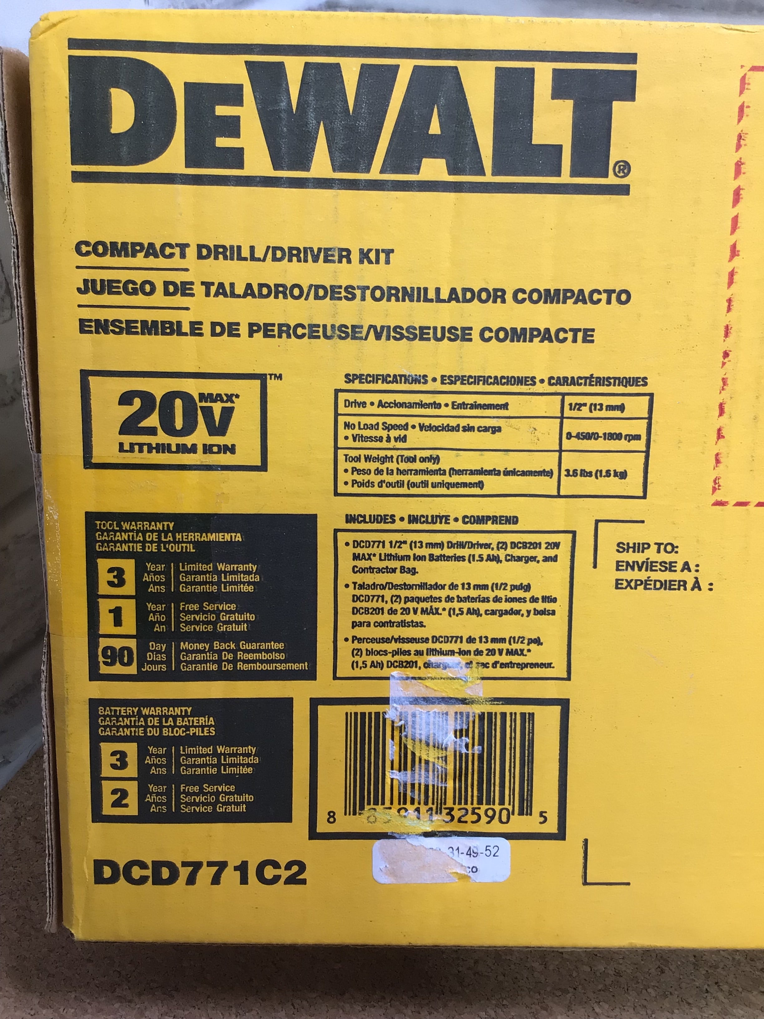 DEWALT 20V MAX* Cordless Drill / Driver Kit **Tested and working ** (7761849155822)