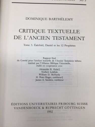Critique Textuelle De L'ancien Testament Ezechiel, Daniel Et Les 12 Prophetes (O (6922733387959)
