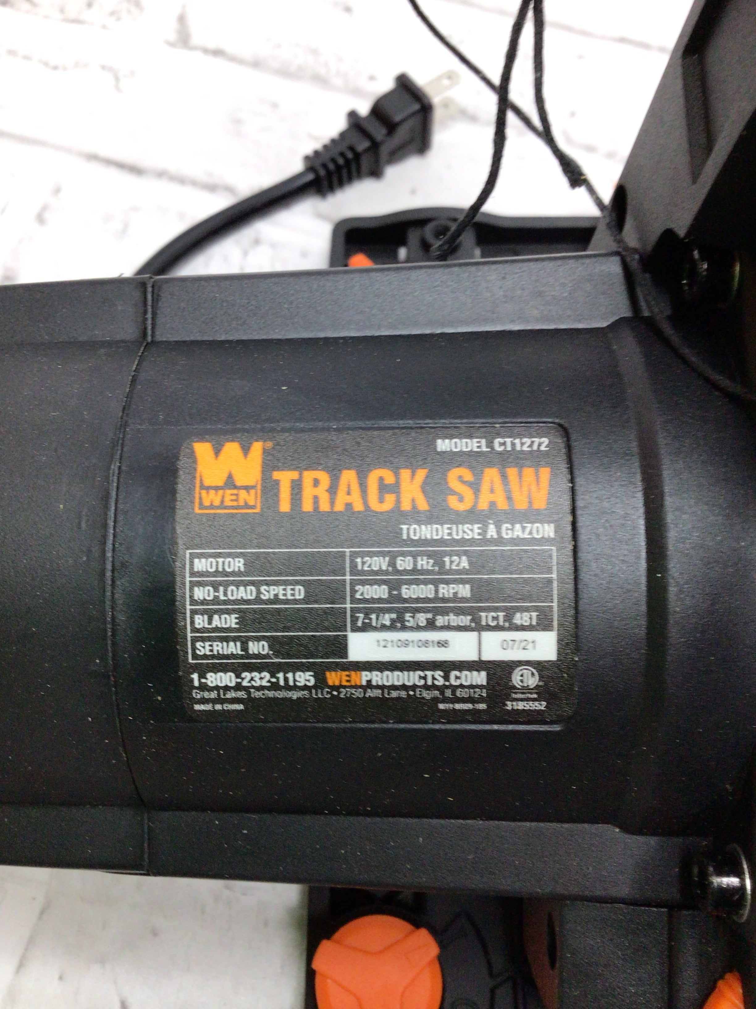 WEN 12-Amp 7-1/4-Inch Variable Speed Plunge Cut Circular Track Saw, 120V, CT1272 (8101827543278)