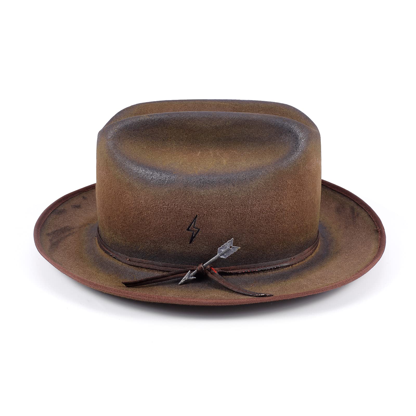Vintage Fedora Hat Classic for Men Women Wide Brim with Lightning Burnt Brown L (7544119460078)