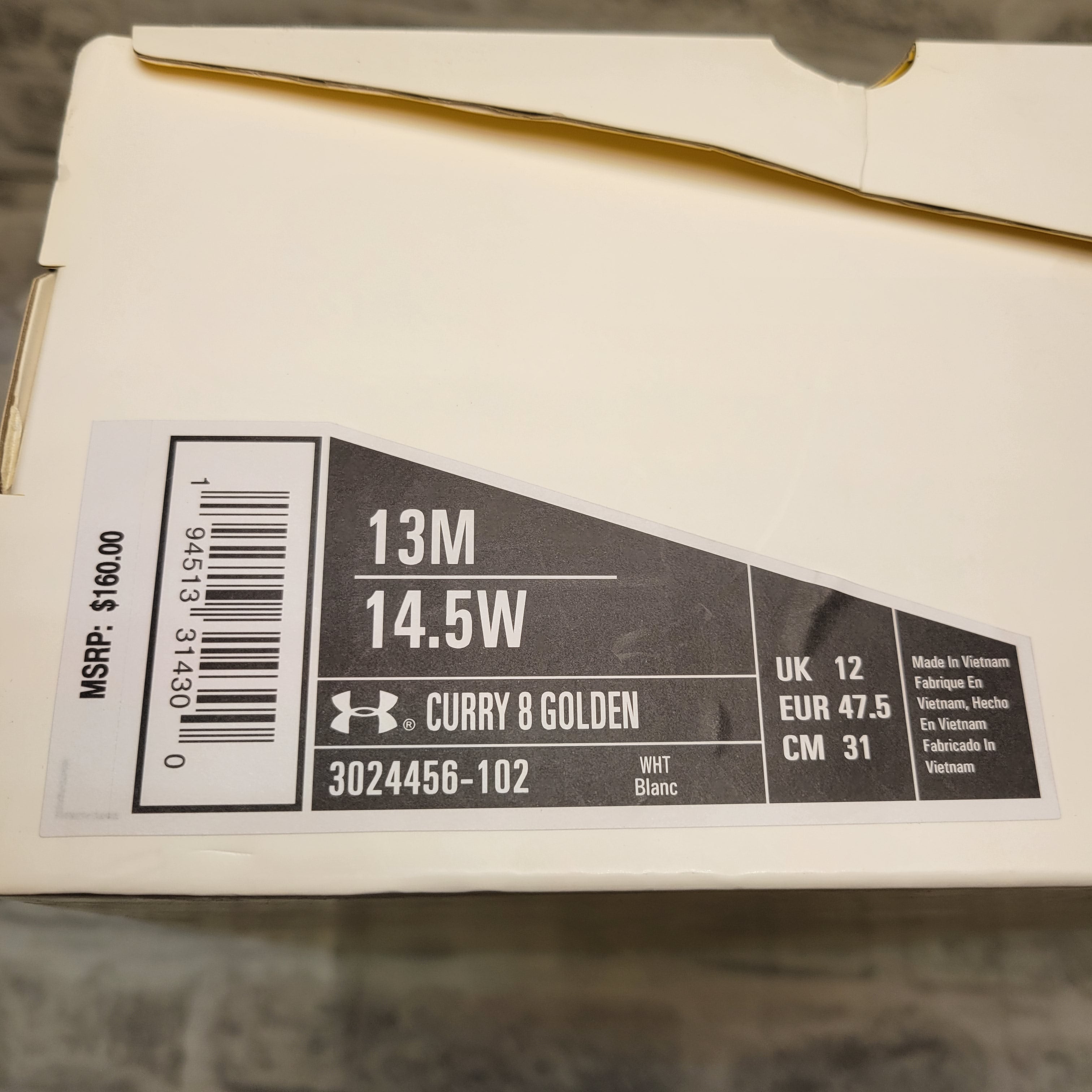 Under Armour Curry 8 Mens Basketball Shoes White/White/Metallic Gold,