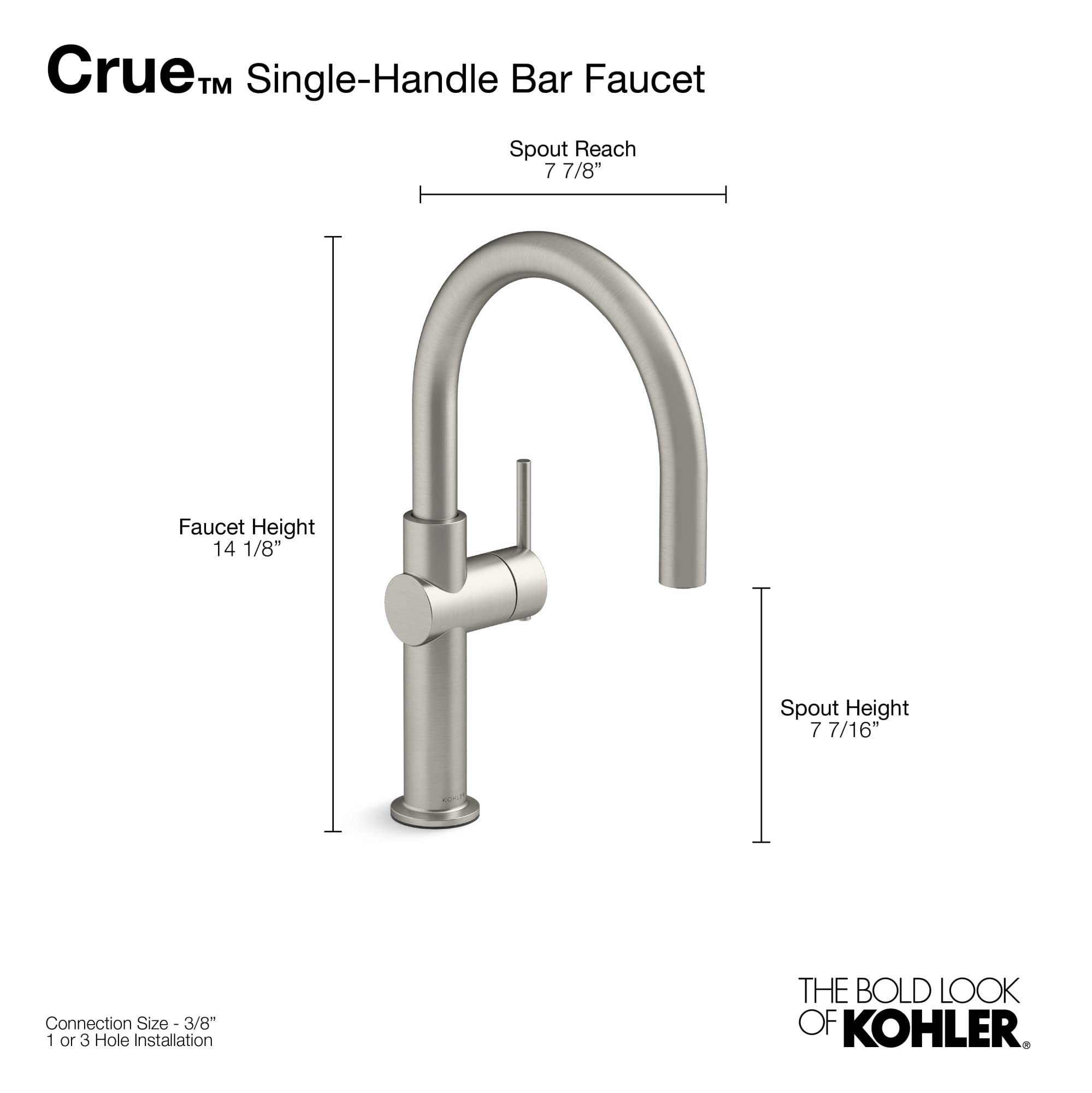 Kohler 22975-VS Crue Bar Faucet, Kitchen Sink Faucet, Vibrant Stainless (8148499431662)
