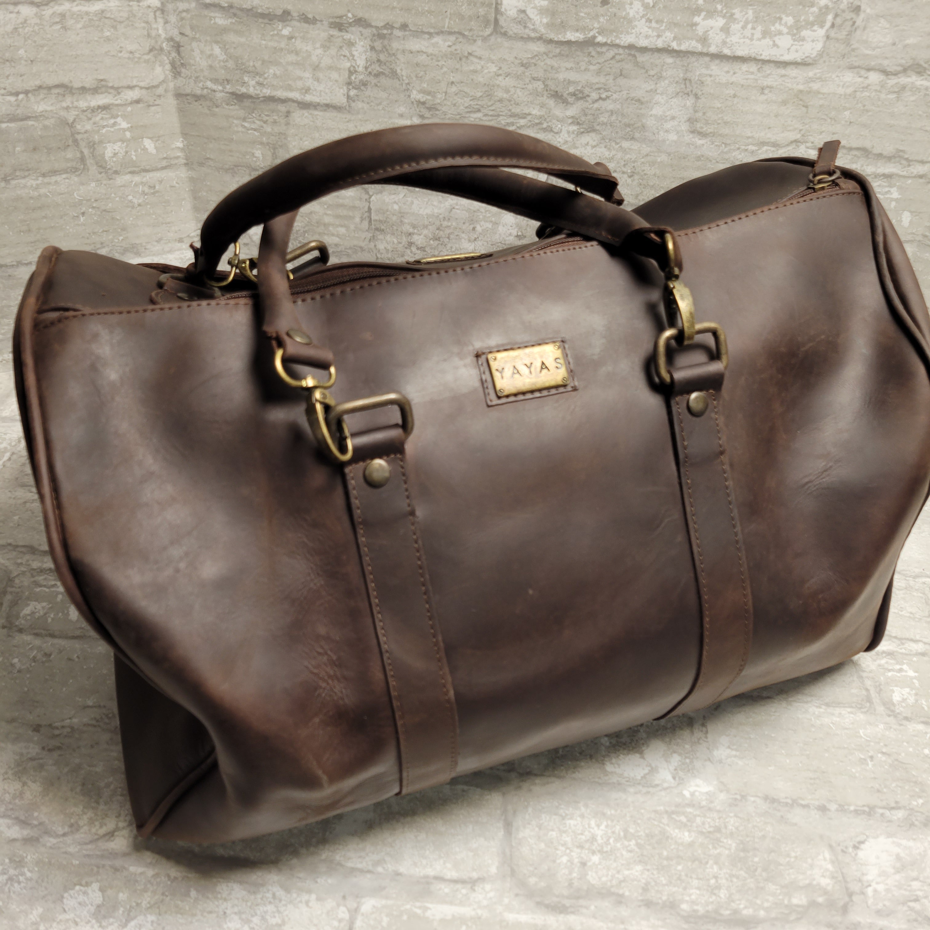 YAYAS Leather Duffel Junior Carry-On Bag, Brown (8041344336110)