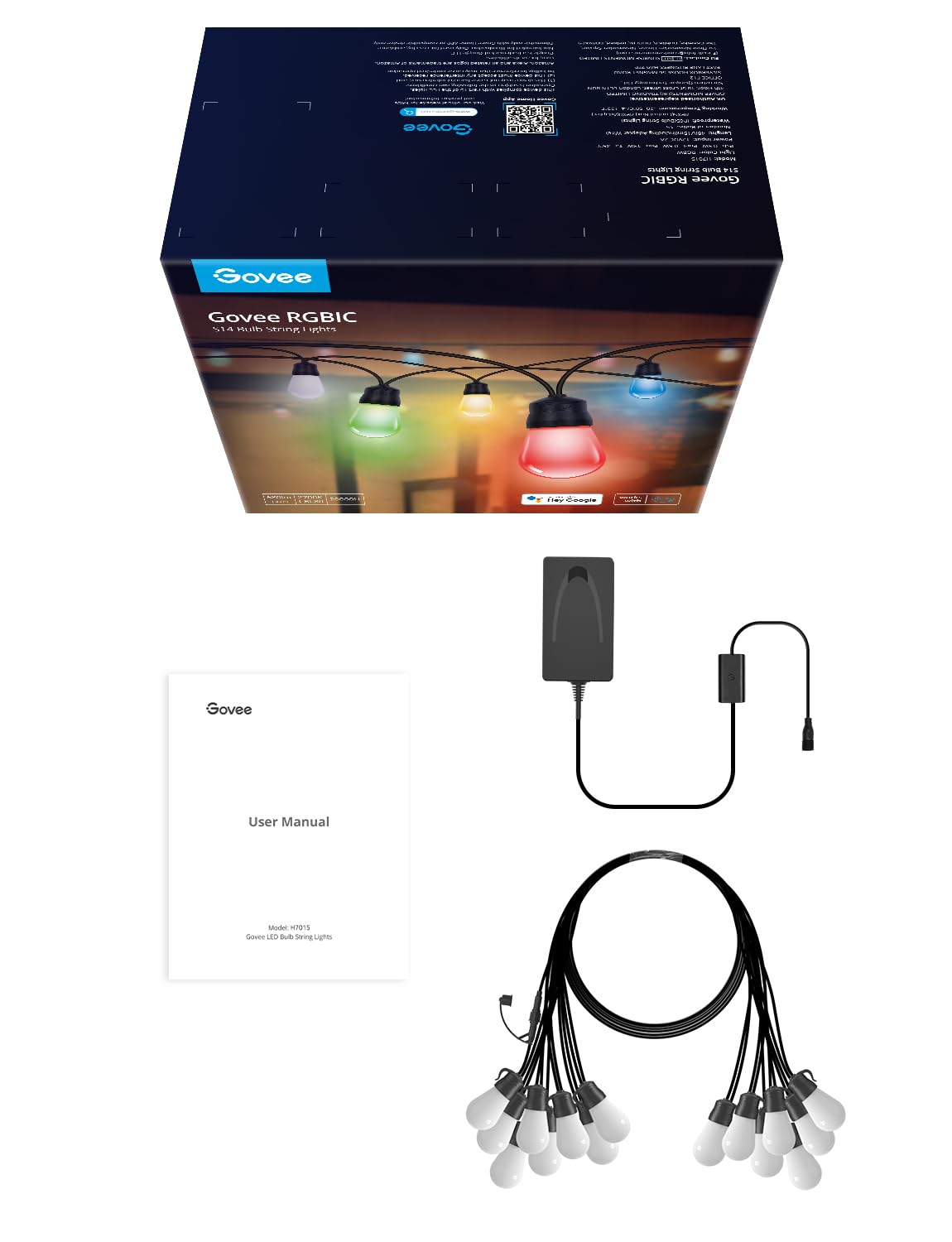 Govee Outdoor String Lights H7015 with 15 Dimmable RGBIC LED**OPEN BOX** (8204166693102)