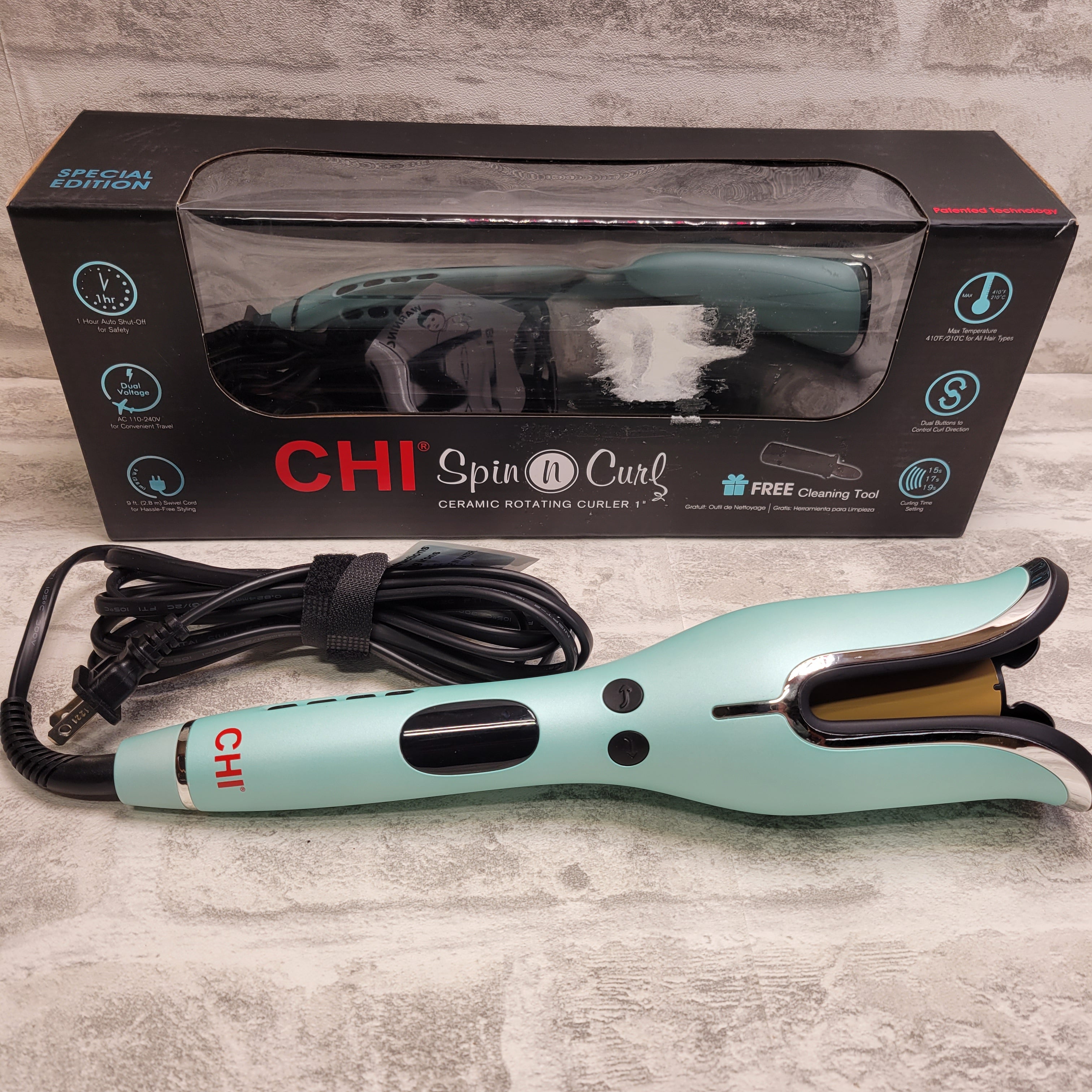 CHI Spin N Curl - Mint Green. Ideal for Shoulder-Length Hair between 6-16 inches (7578109706478)