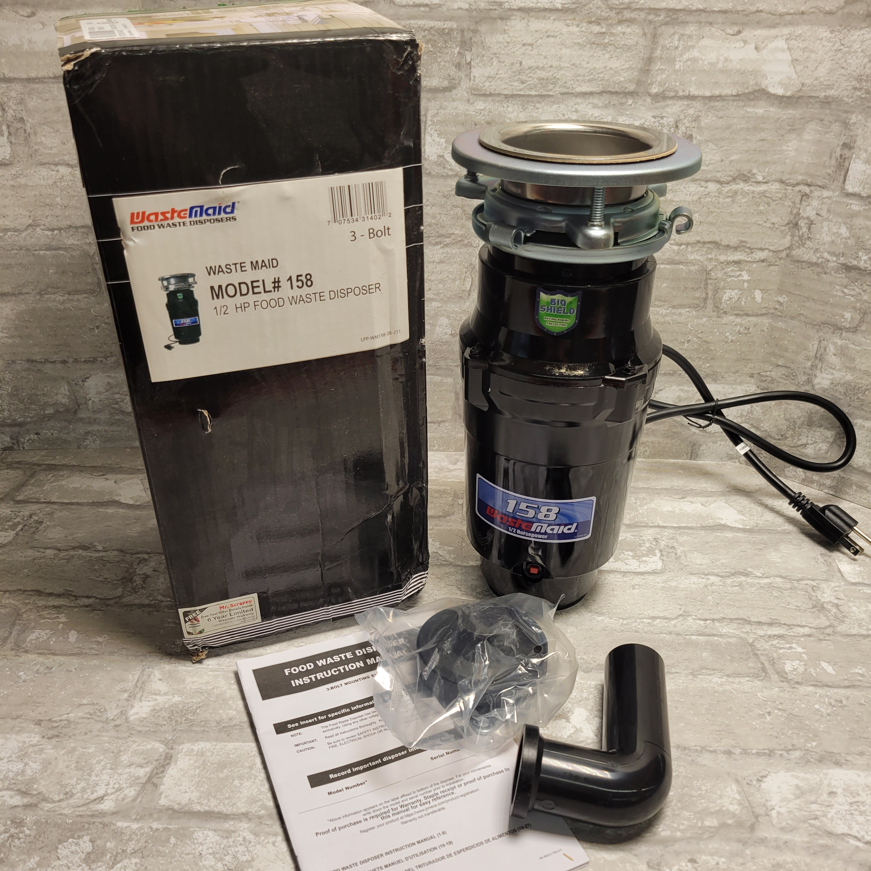 Waste Maid 1/2 HP Standard Kitchen Garbage Disposal, Attached Power Cord (8020756758766)