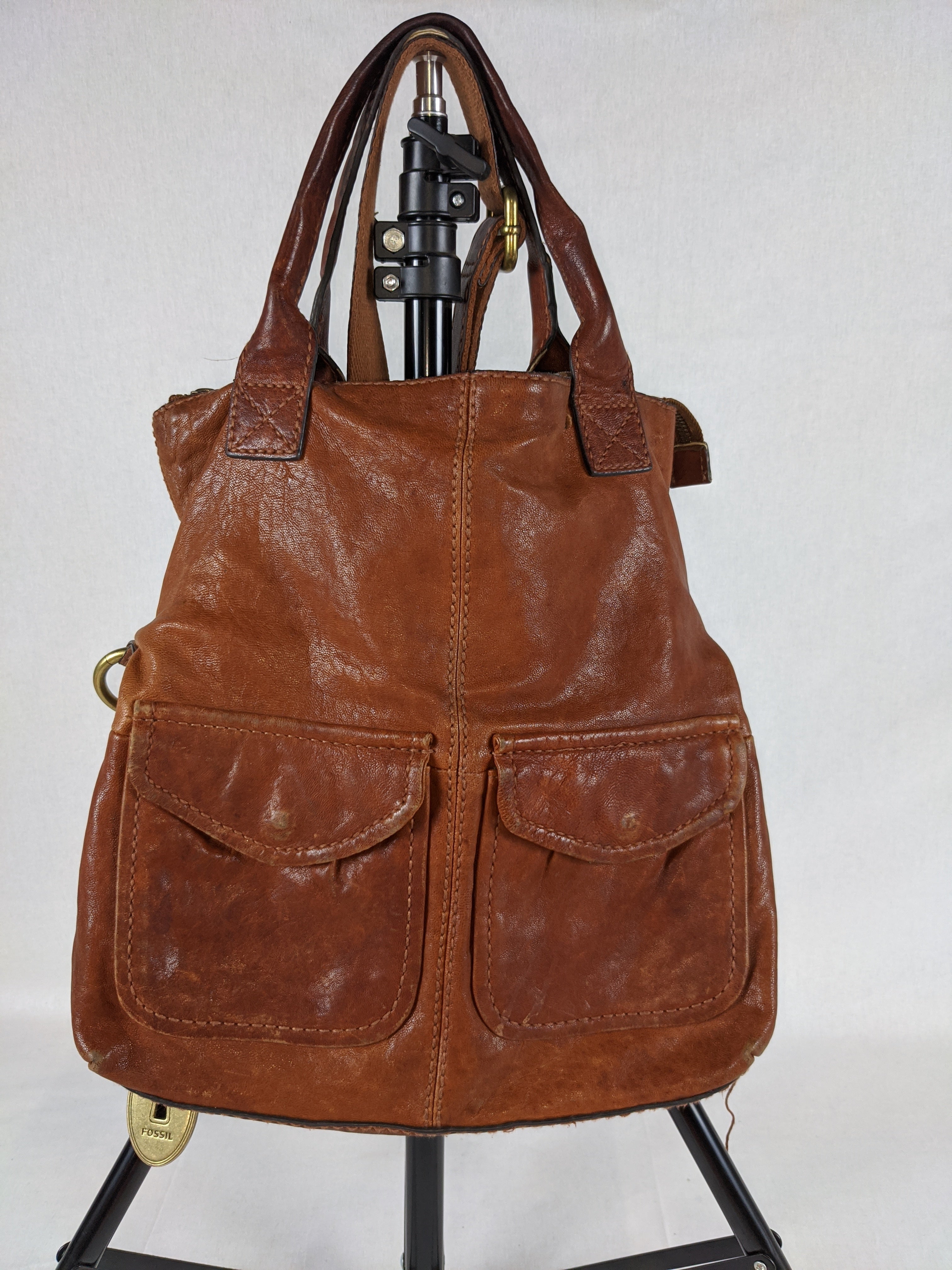Fossil Brown Leather Foldover Crossbody (6925913555127)