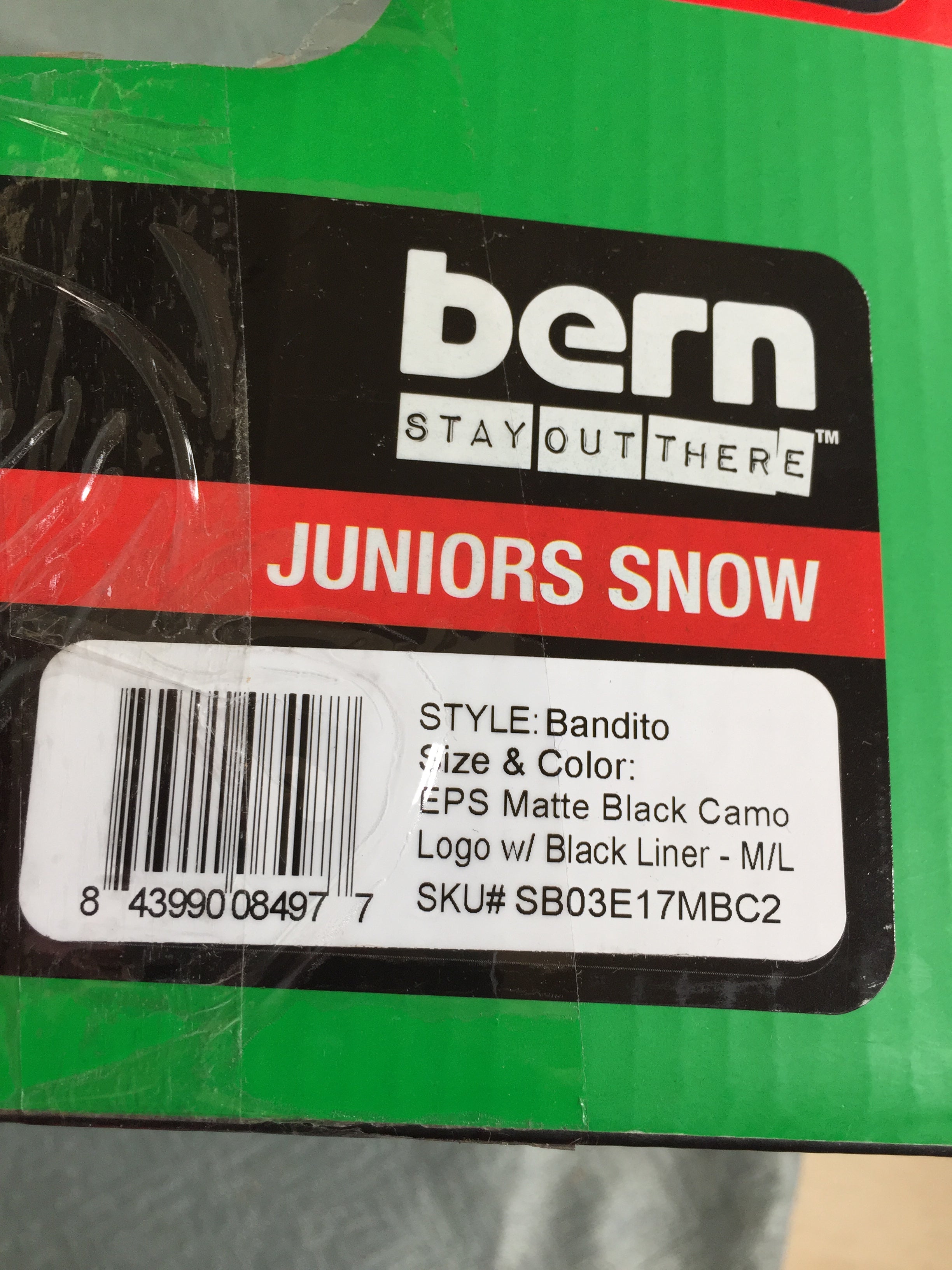 BERN Kids Winter Bandito Snow Helmet - Juniors M/L - Black w/ Camo Logo (7614783455470)