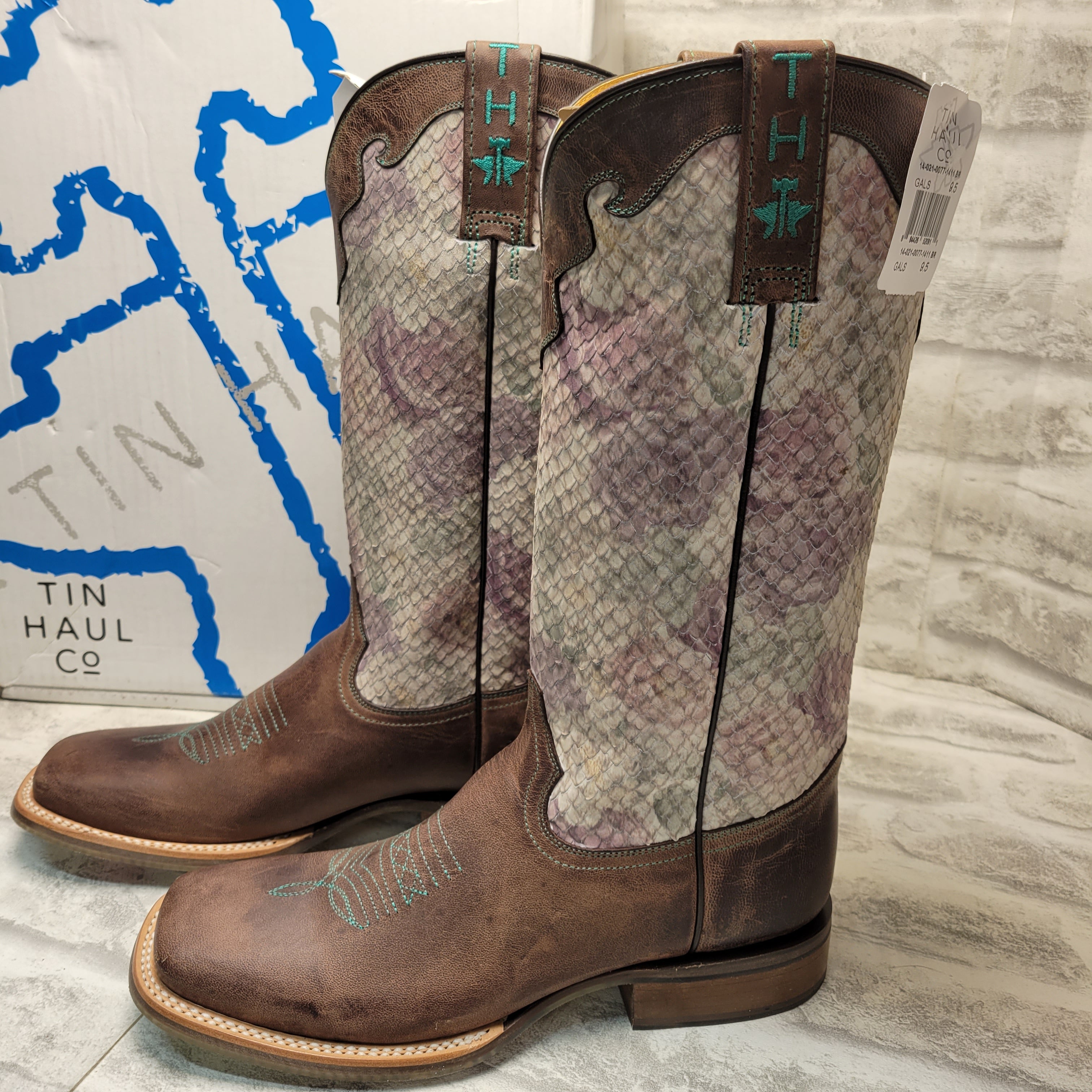 Tin Haul Ladies Rosealiscious Square Toe Boots, Brown/Pink, 9.5 (7872380207342)