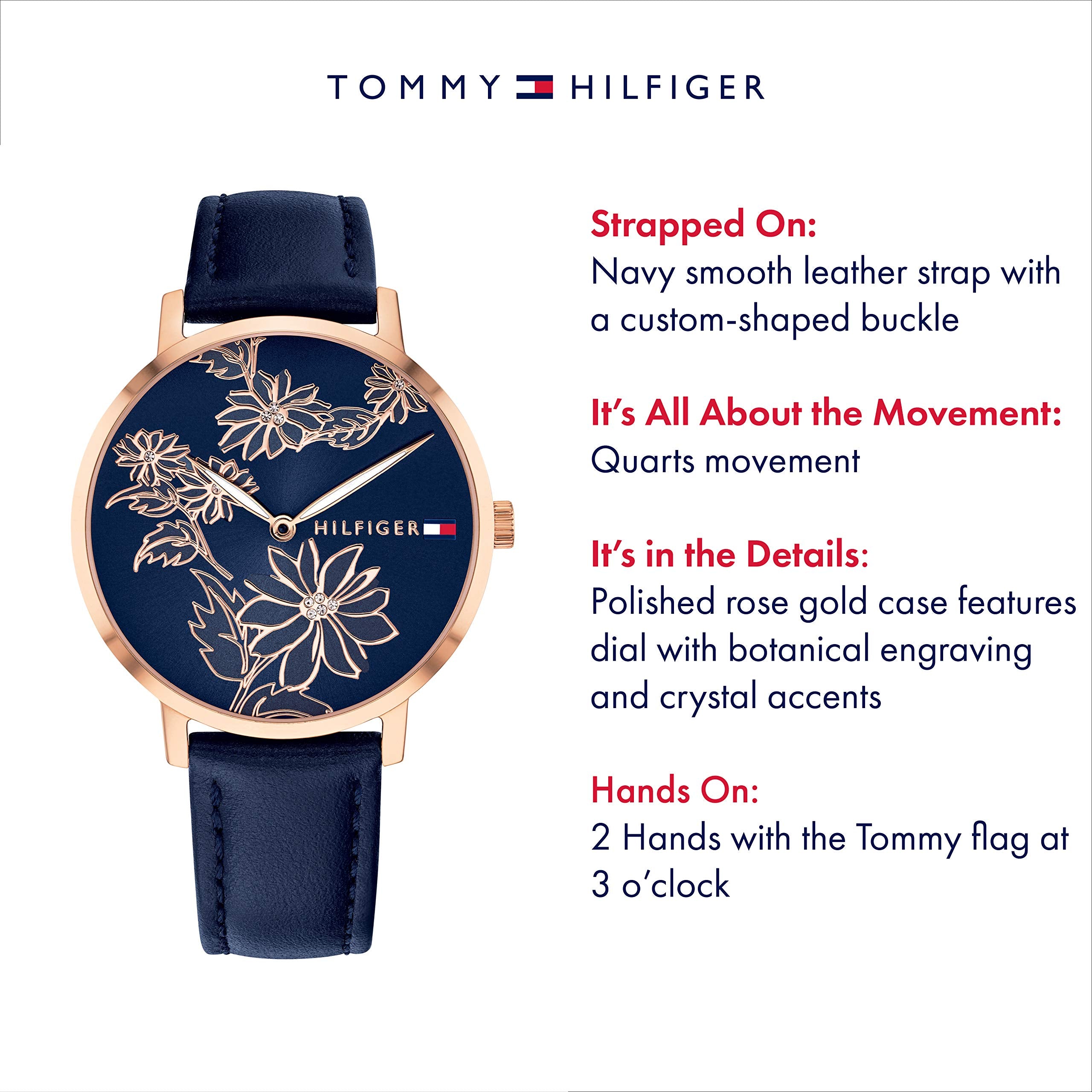 Tommy Hilfiger Women's Gold Quartz Watch (Model: 1781918) Calfskin Strap, Blue (6952434041015)