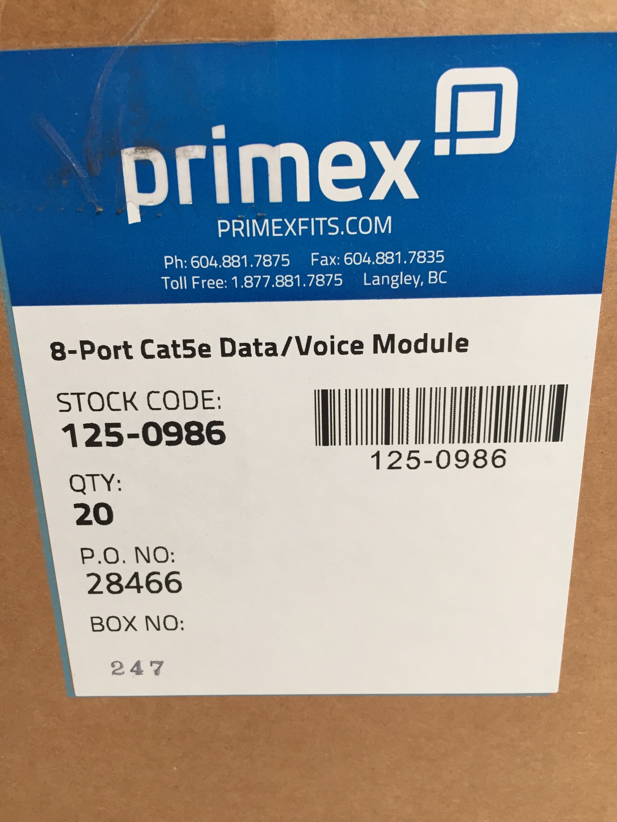Primex Manufacturing 125-0986 8-Port Cat 5e Data Module LOT OF 20 *NEW* (8060514861294)