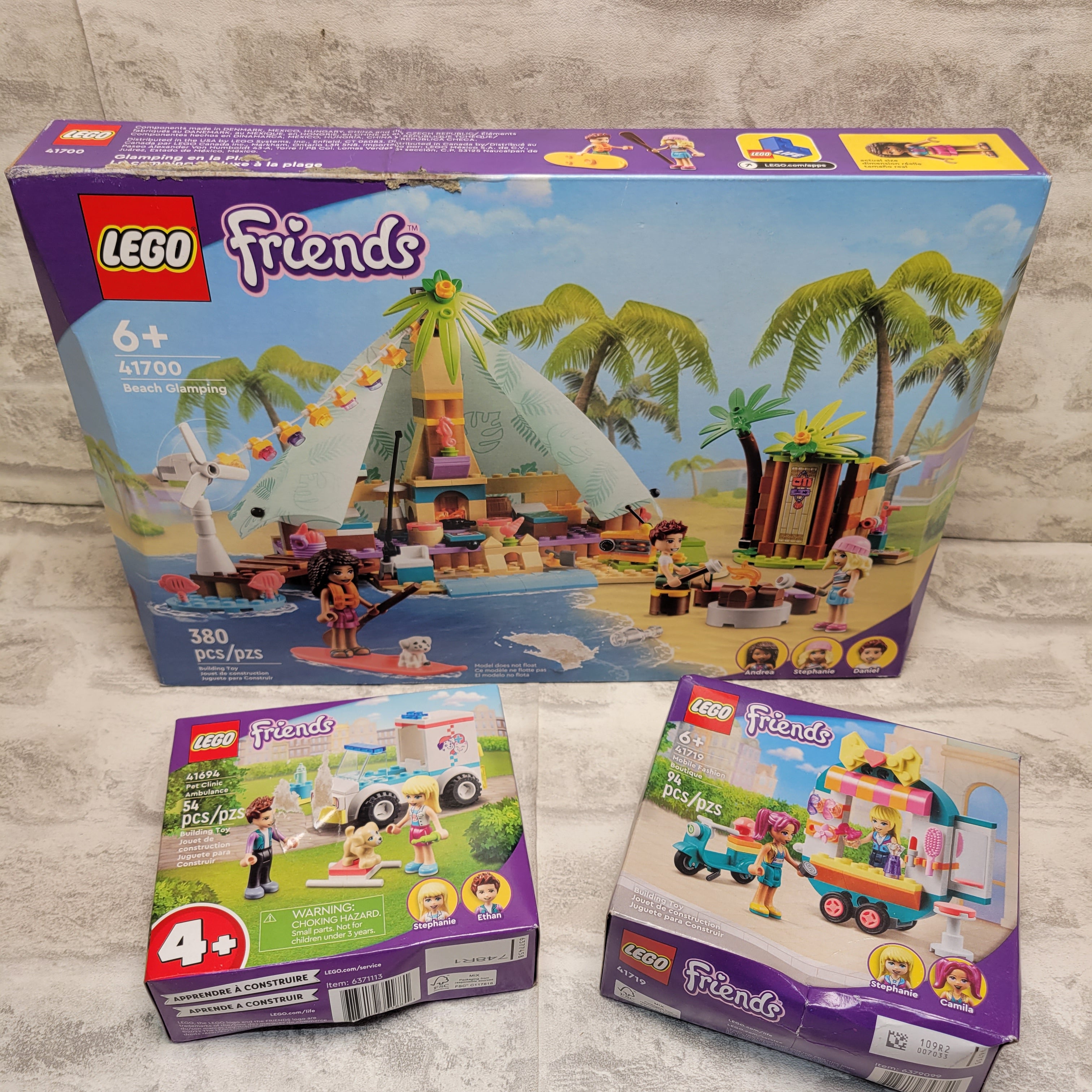 LEGO Friends Beach Glamping, Pet Clinic Ambulance, and Mobile Fashion Boutique (7922184126702)