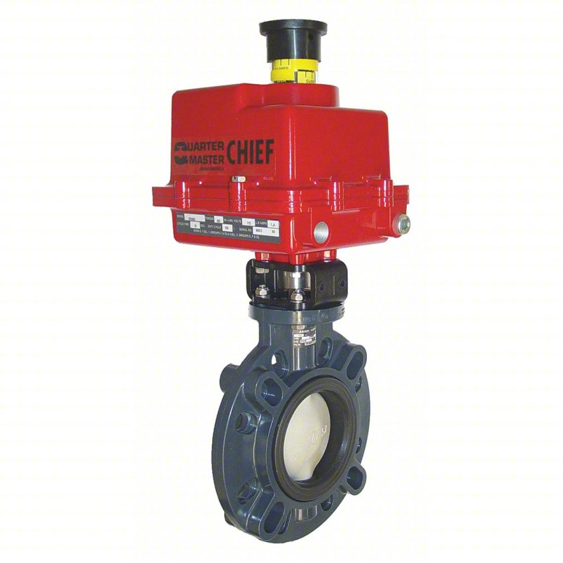 Butterfly Valve: Asahi 57P w/ 92 Actuator PVC Flange, 6in Pipe Size EPDM 120V AC (8180255555822)