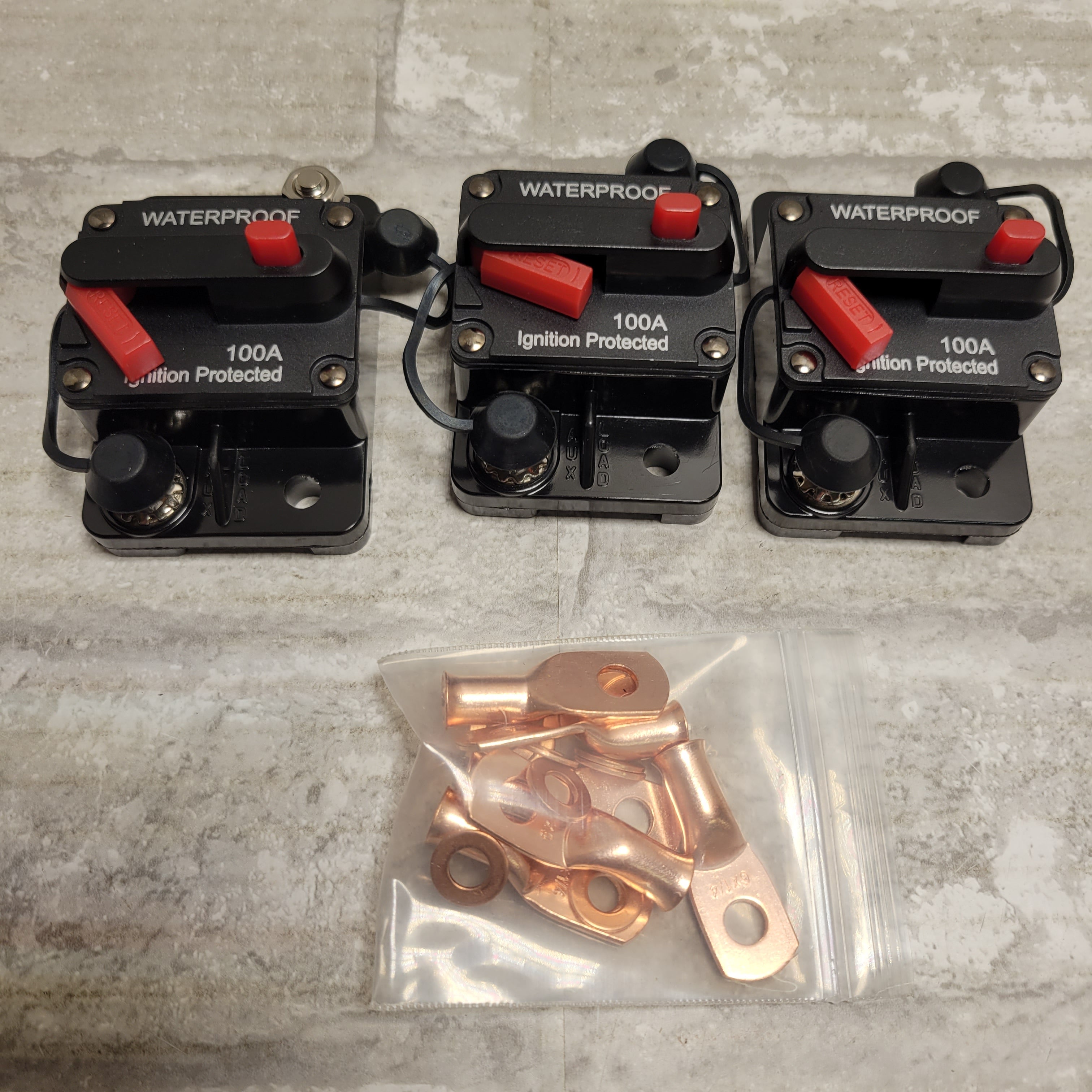 200 Amp Waterproof Circuit Breaker Auto/Boat/Solar 12-48V DC Manual Reset 3 pack (8106682548462)