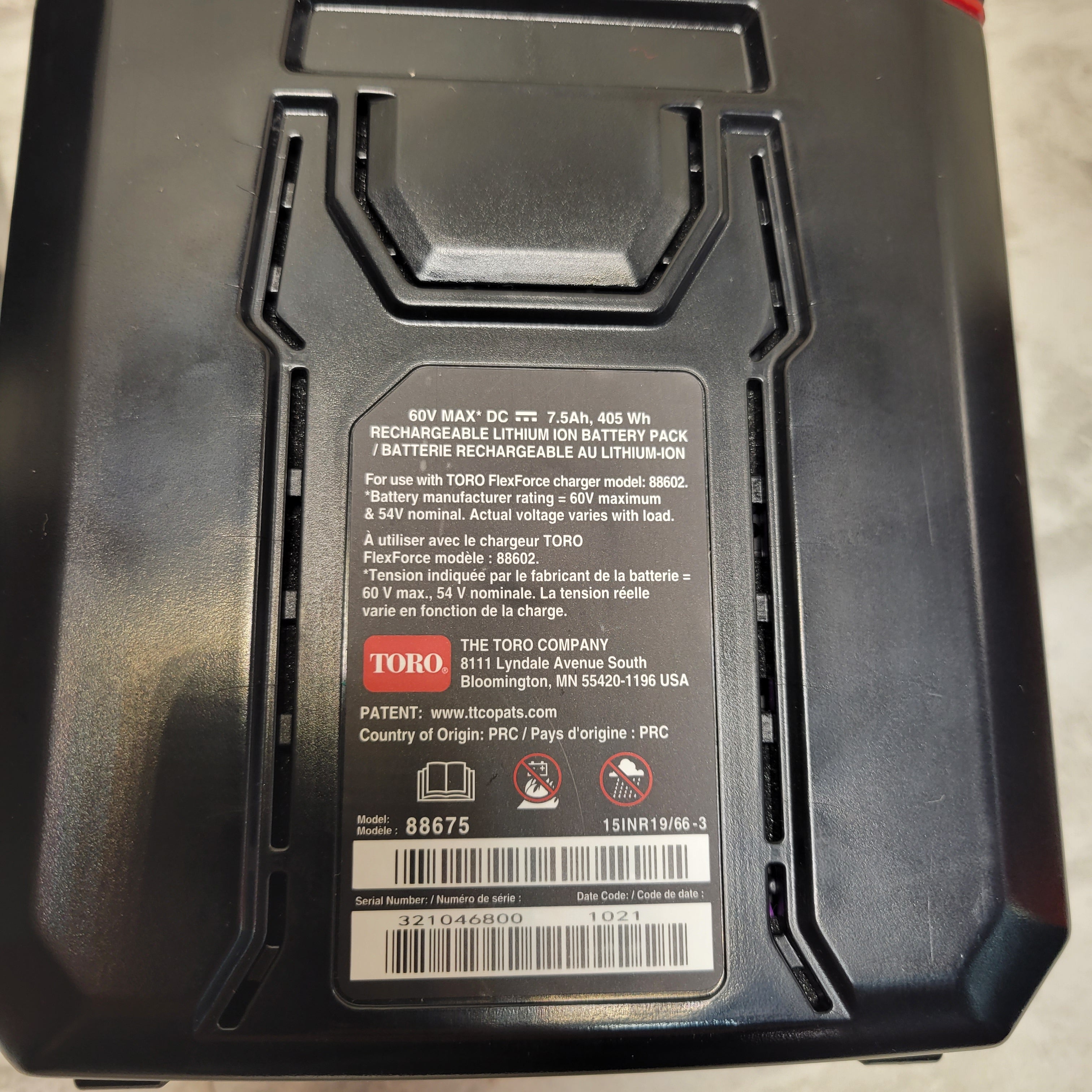 Toro Flex-Force 60-Volt Max 7.5 Ah L405 Battery & Charger (7917665779950)