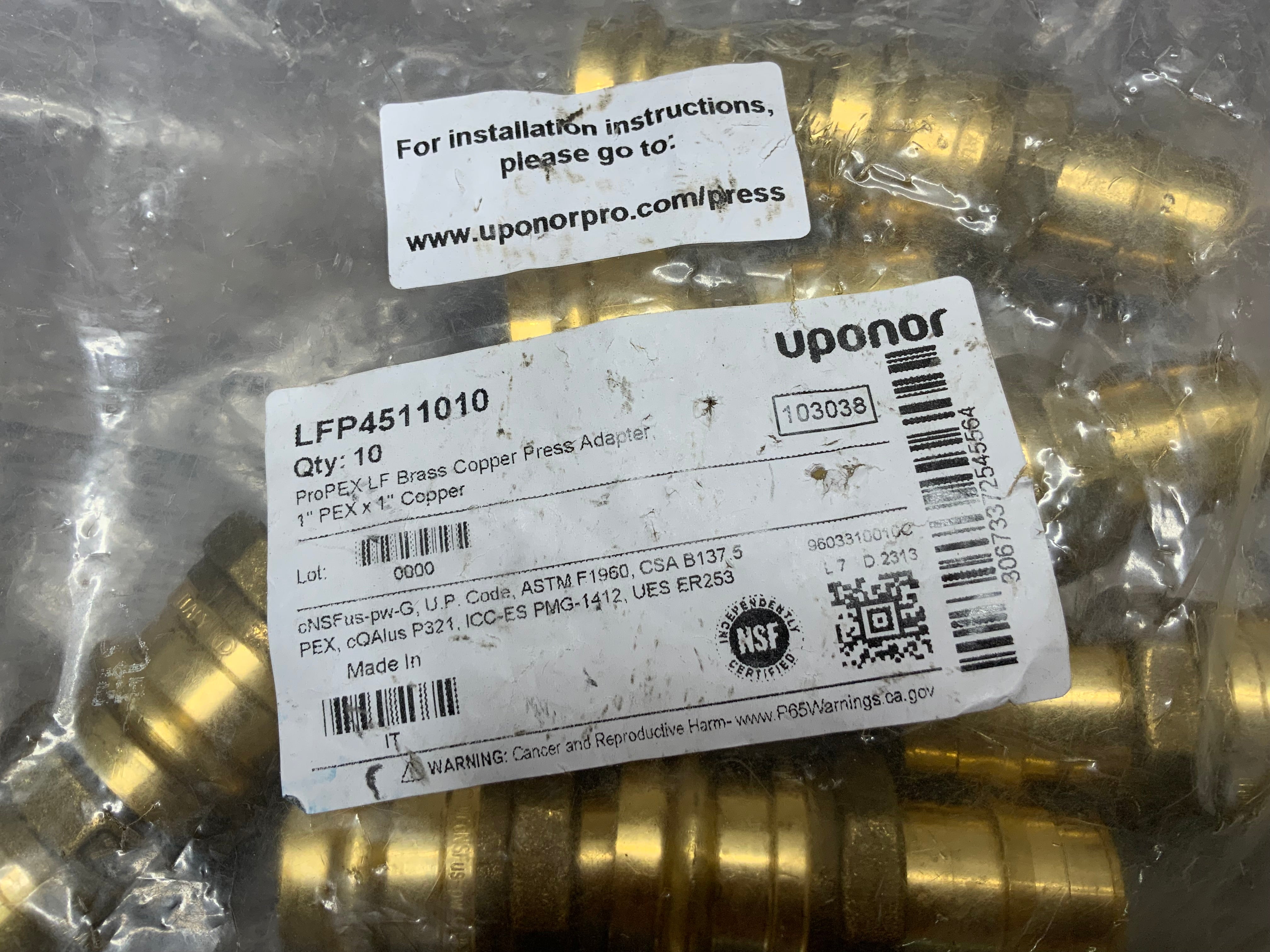 Uponor LFP4511010 - ProPEX LF Brass Copper Press Adapter, 1