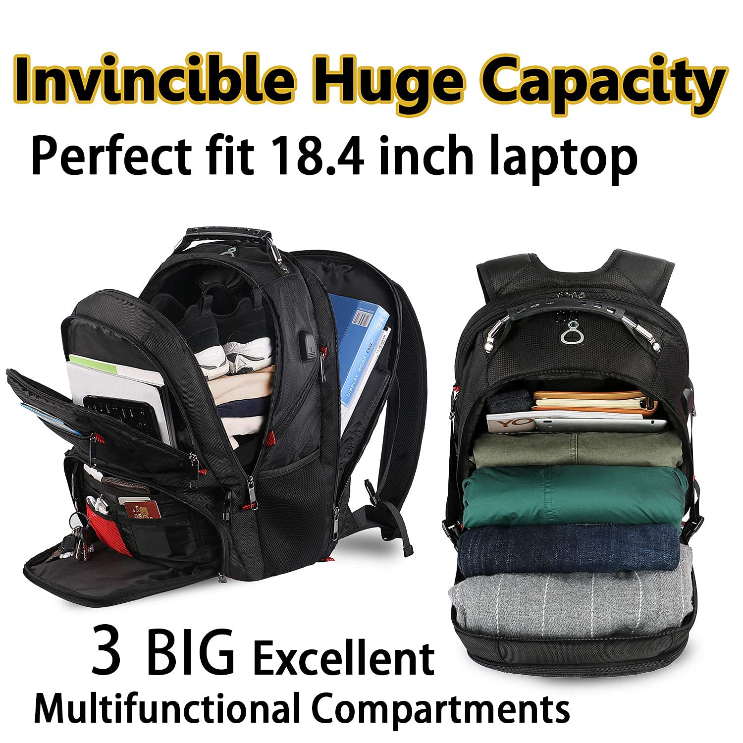 YOREPEK 18.4 Laptop Backpack with USB Charger Port, TSA Friendly Flight Approved (7567348170990)