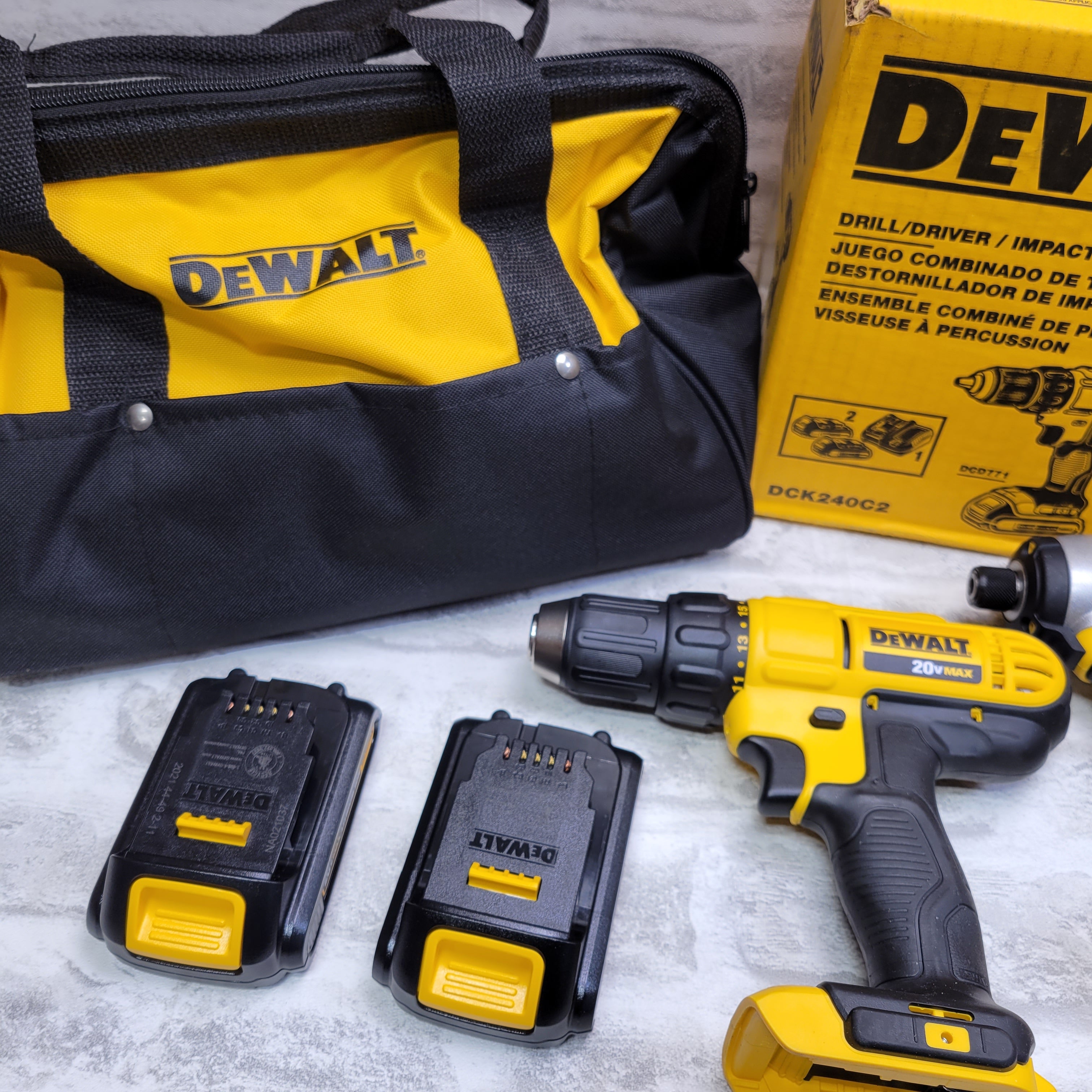 DEWALT 20V Max Cordless, 2-Tool (DCK240C2), Drill Driver/Impact Combo Kit (7585749565678)