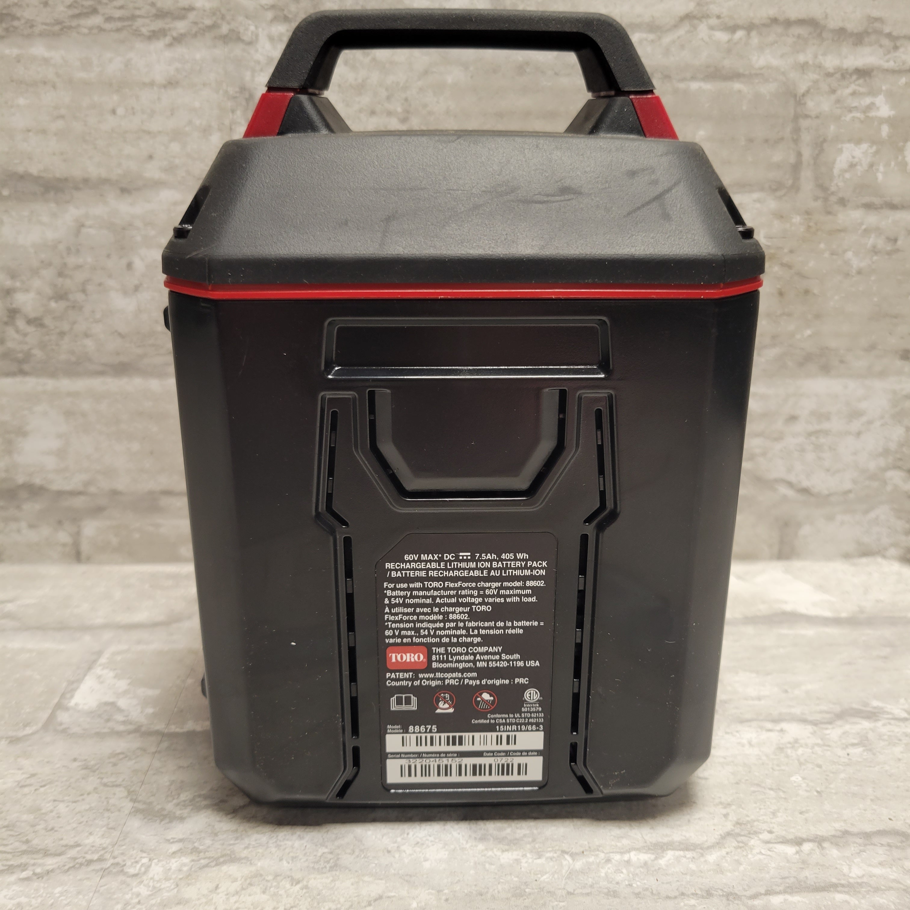Toro Flex-Force 60V MAX 7.5 Ah L405 Lithium-Ion Battery (8114192318702)