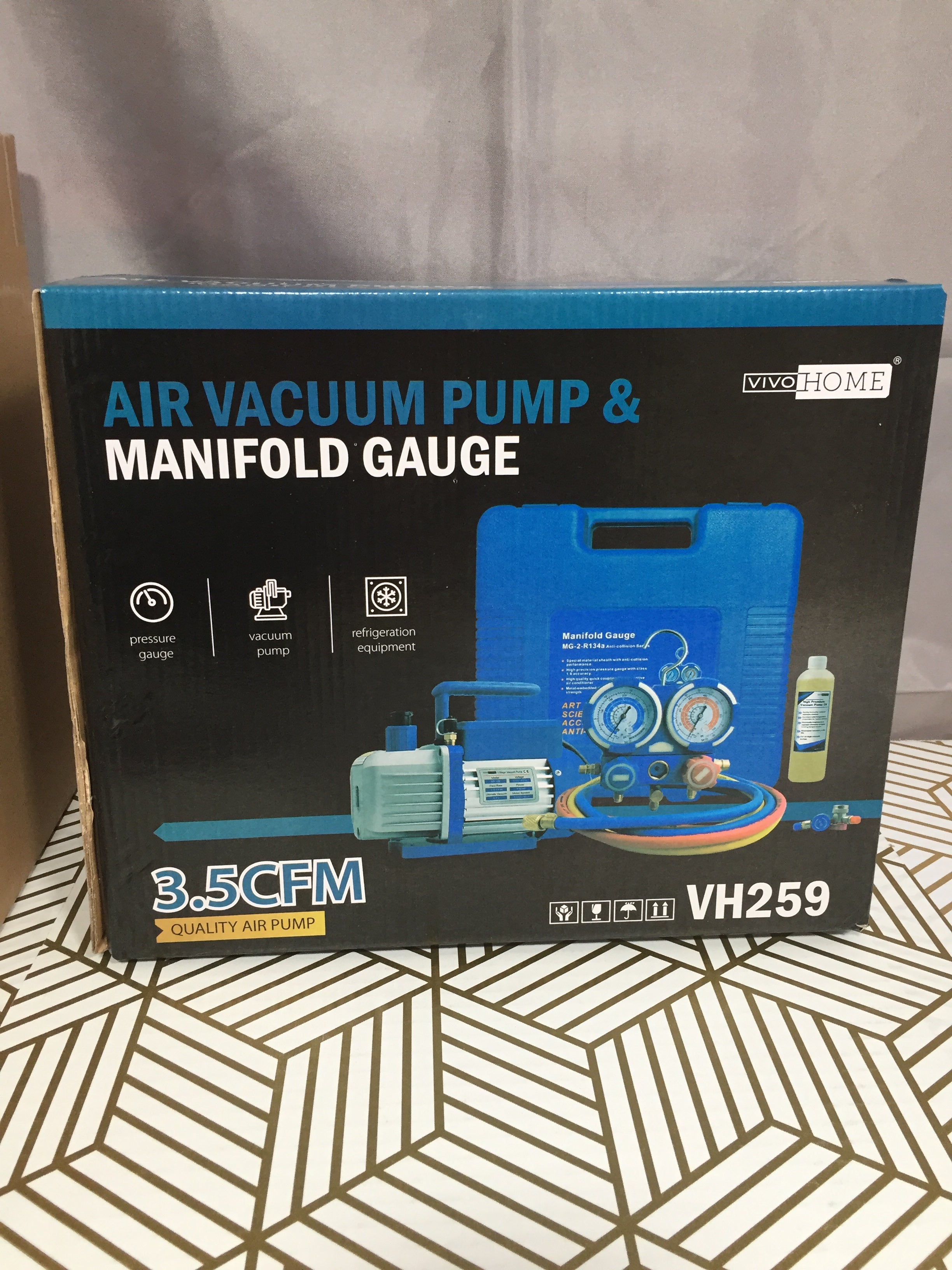 VIVOHOME Single Stage Rotary Vane Air Vacuum Pump & R134a AC Manifold Gauge Kit (8015797485806)