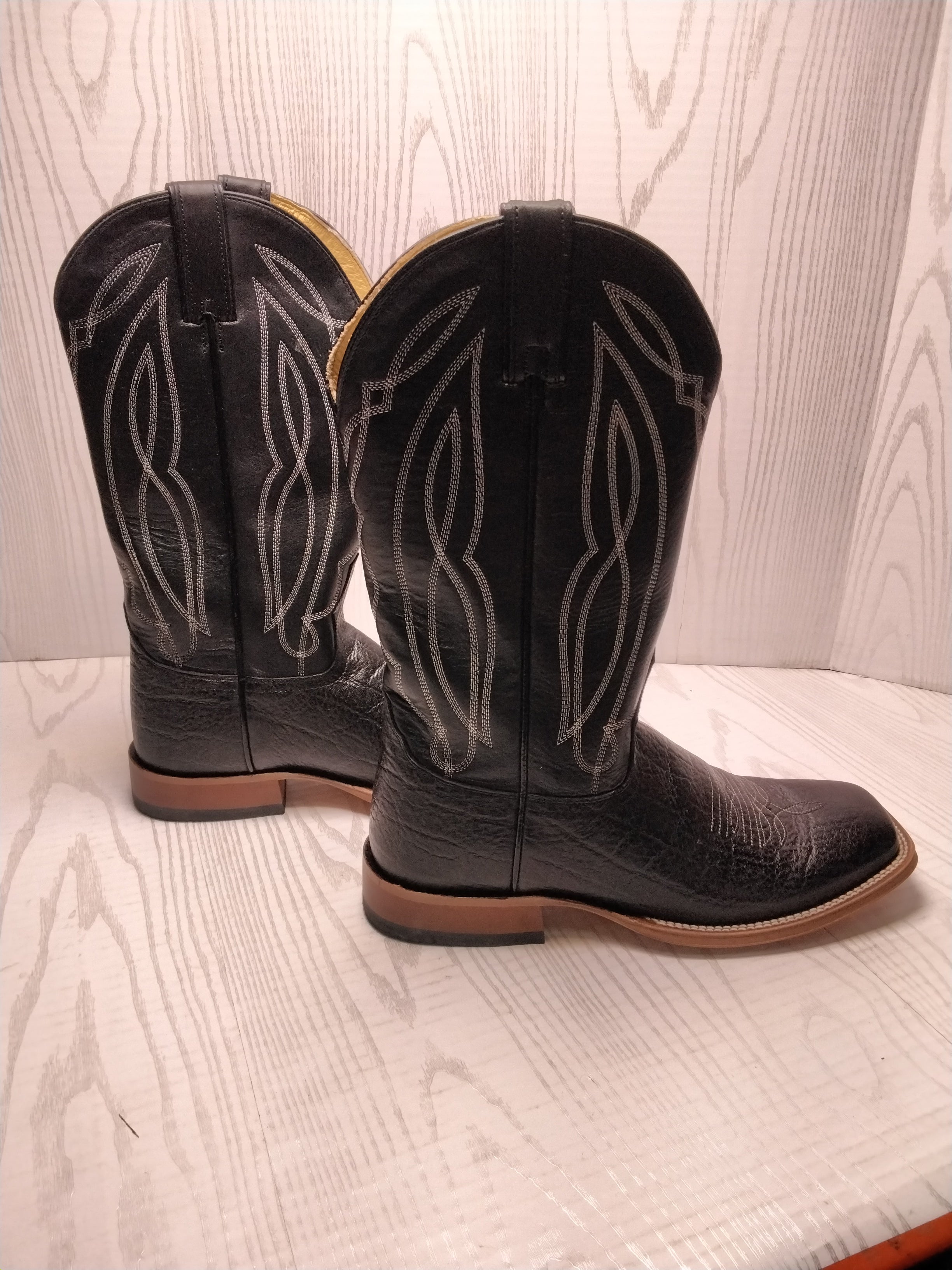 Tony Lama Mens Sealy Square Toe Black Boots, Size 10 (7928690540782)