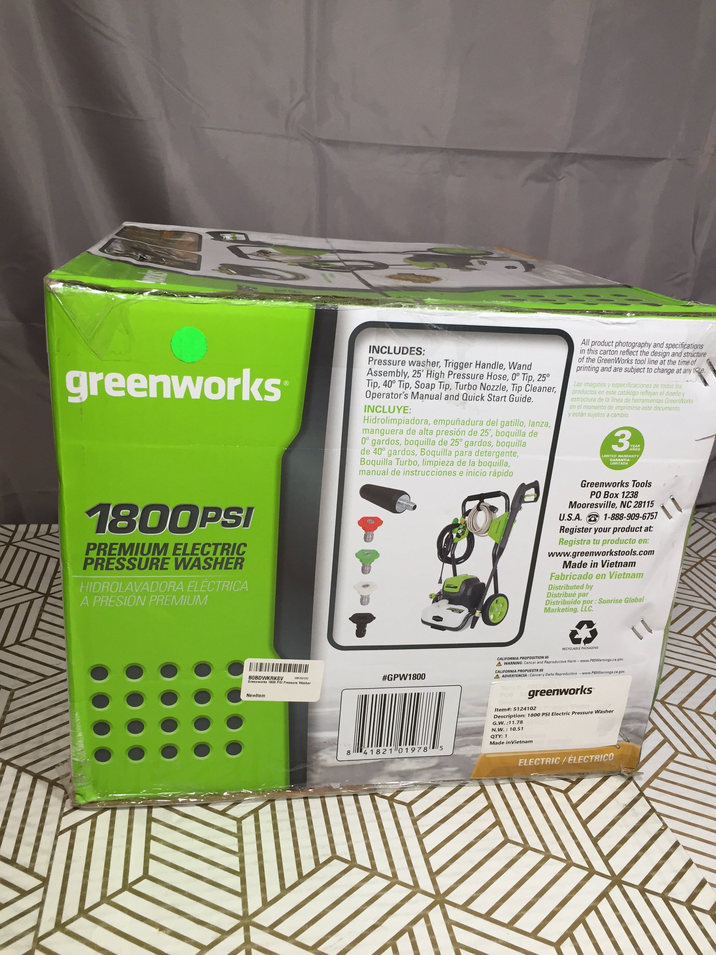 Greenworks 1800 PSI 1.2 GPM Pressure Washer (Open Frame) PWMA Certified *NEW* (8082622775534)