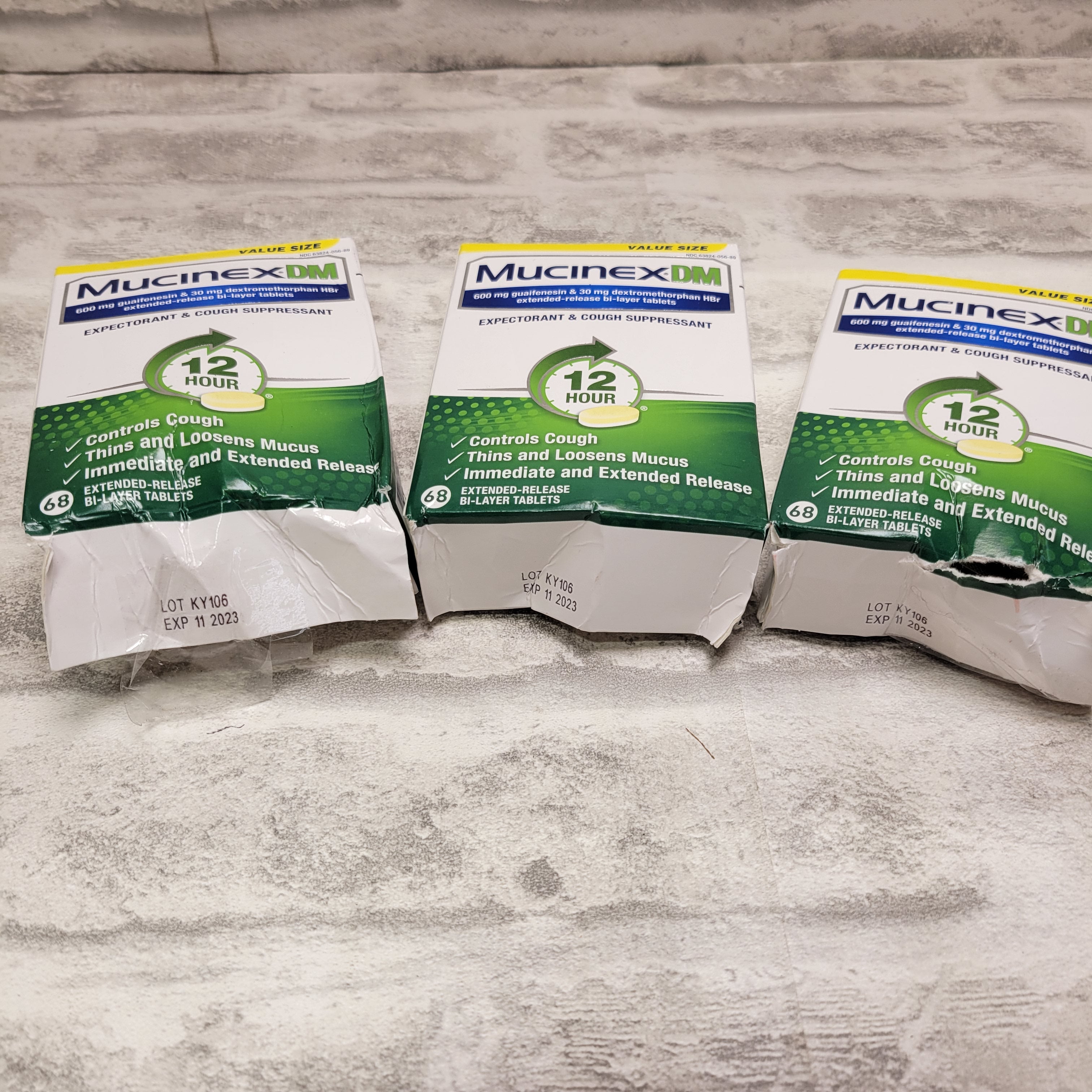 (Lot of 3) Mucinex DM 12 hour Cough/Chest Congestion Medicine 68 Ct, Exp 11/2023 (7620043342062)