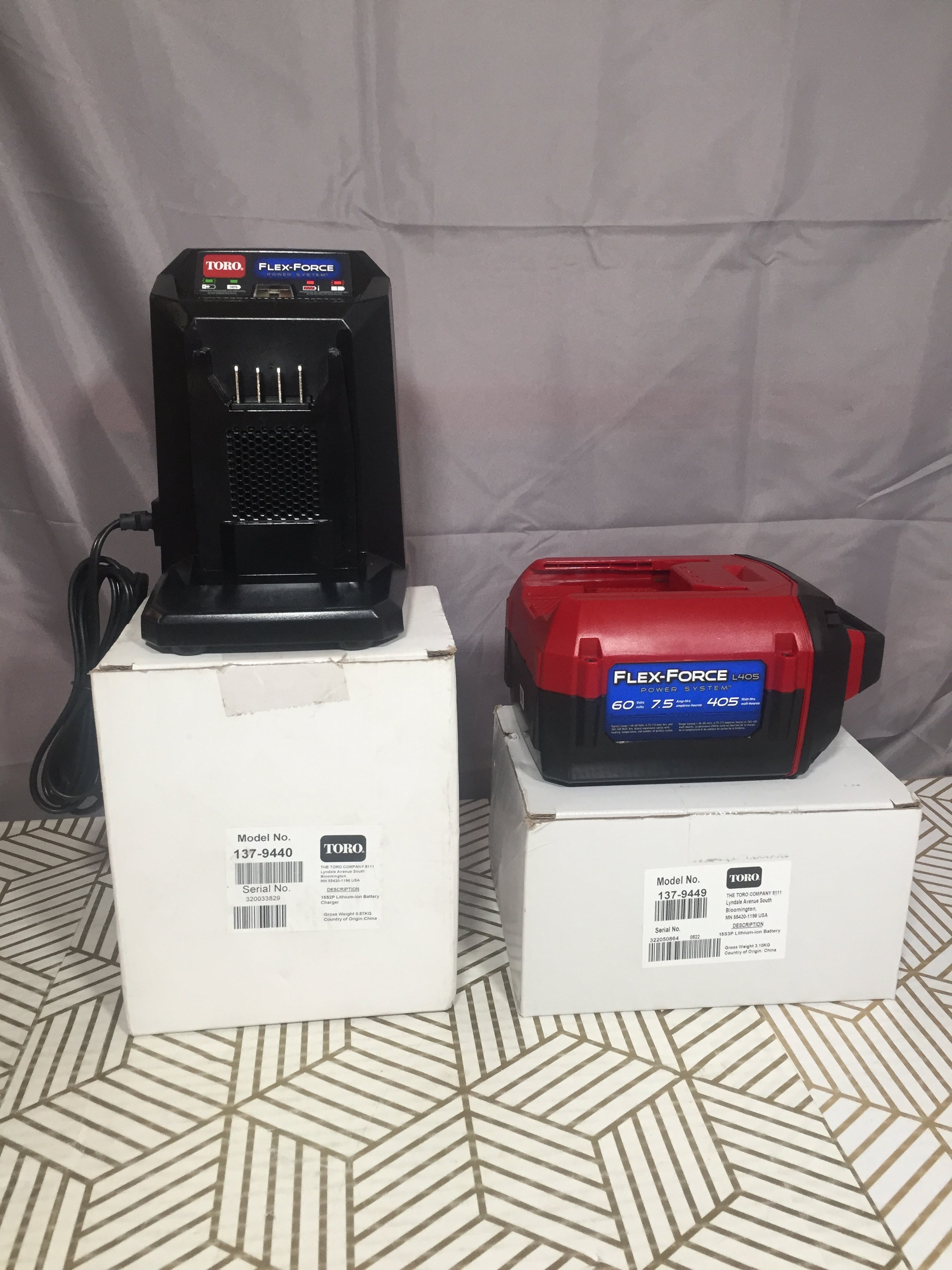 TORO Flex Force 60V 7.5Ah L405 Battery Pack & Charger 88675 *TESTED* (8100488708334)