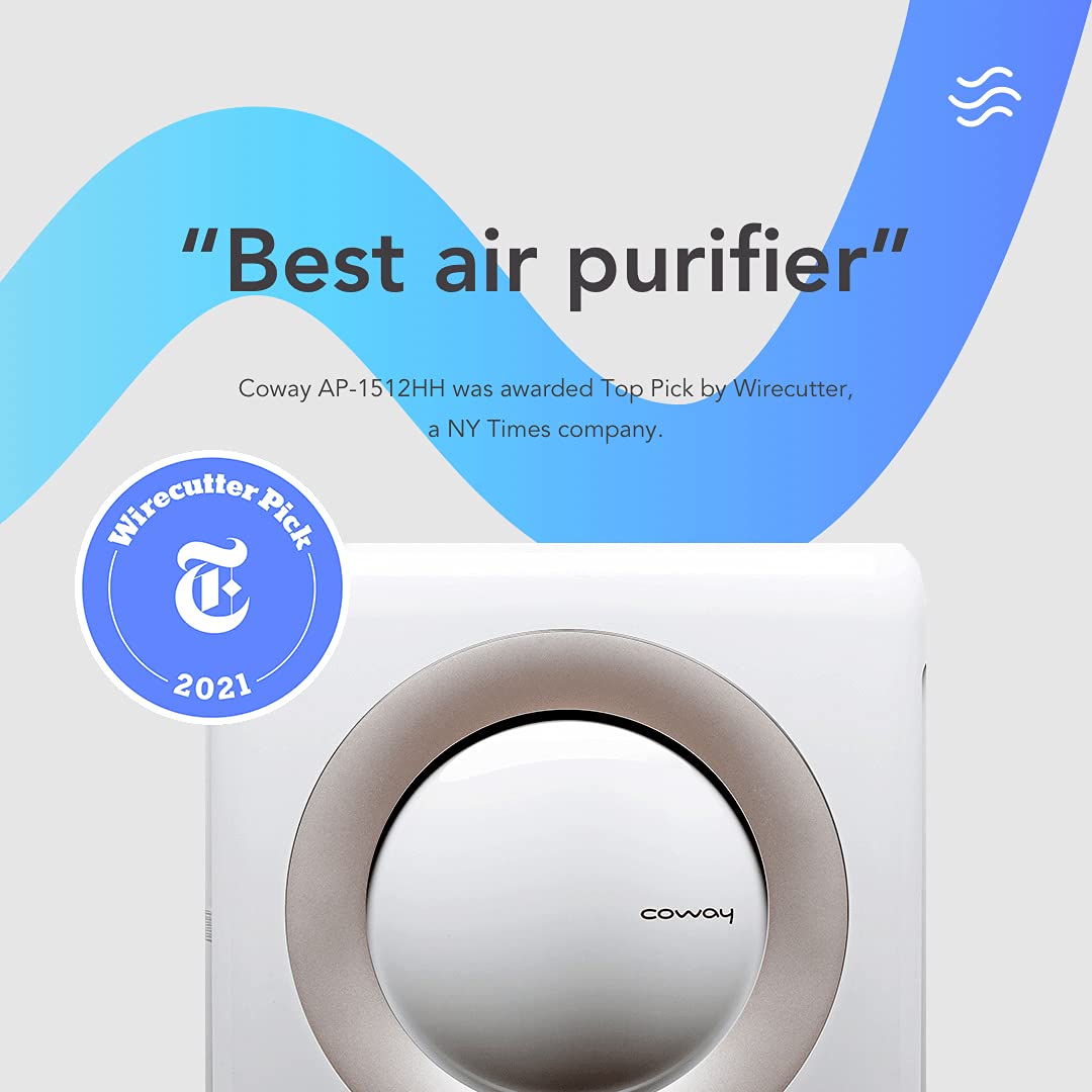 Coway Airmega AP-1512HH(W) True HEPA Purifier with Air Quality Monitoring, Auto, Timer, Filter Indicator, and Eco Mode, 16.8 x 18.3 x 9.7, White (7763037454574)