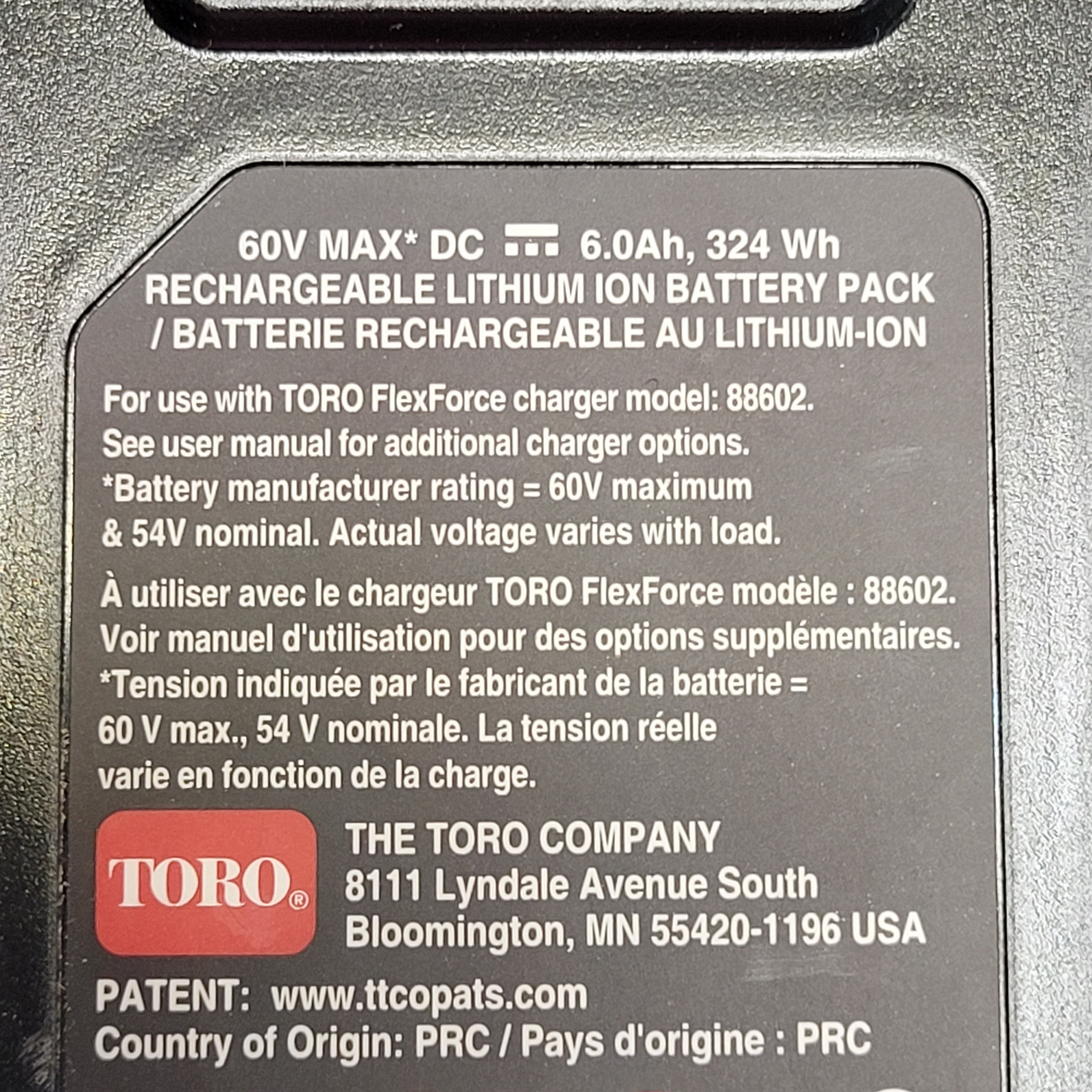 Toro L324 Flex-Force 60W 6Ah Battery *FOR PARTS* (7918544716014)