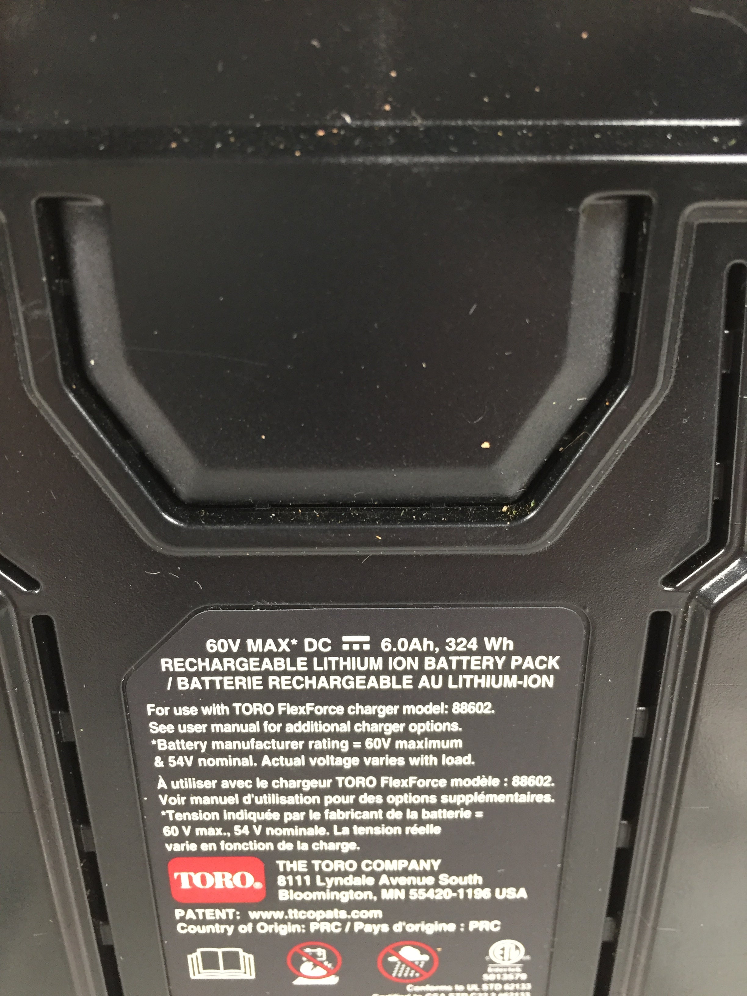 TORO Flex-Force Power System 60V Max 6.0Ah Lithium-ion Battery L324 (7351232594158)
