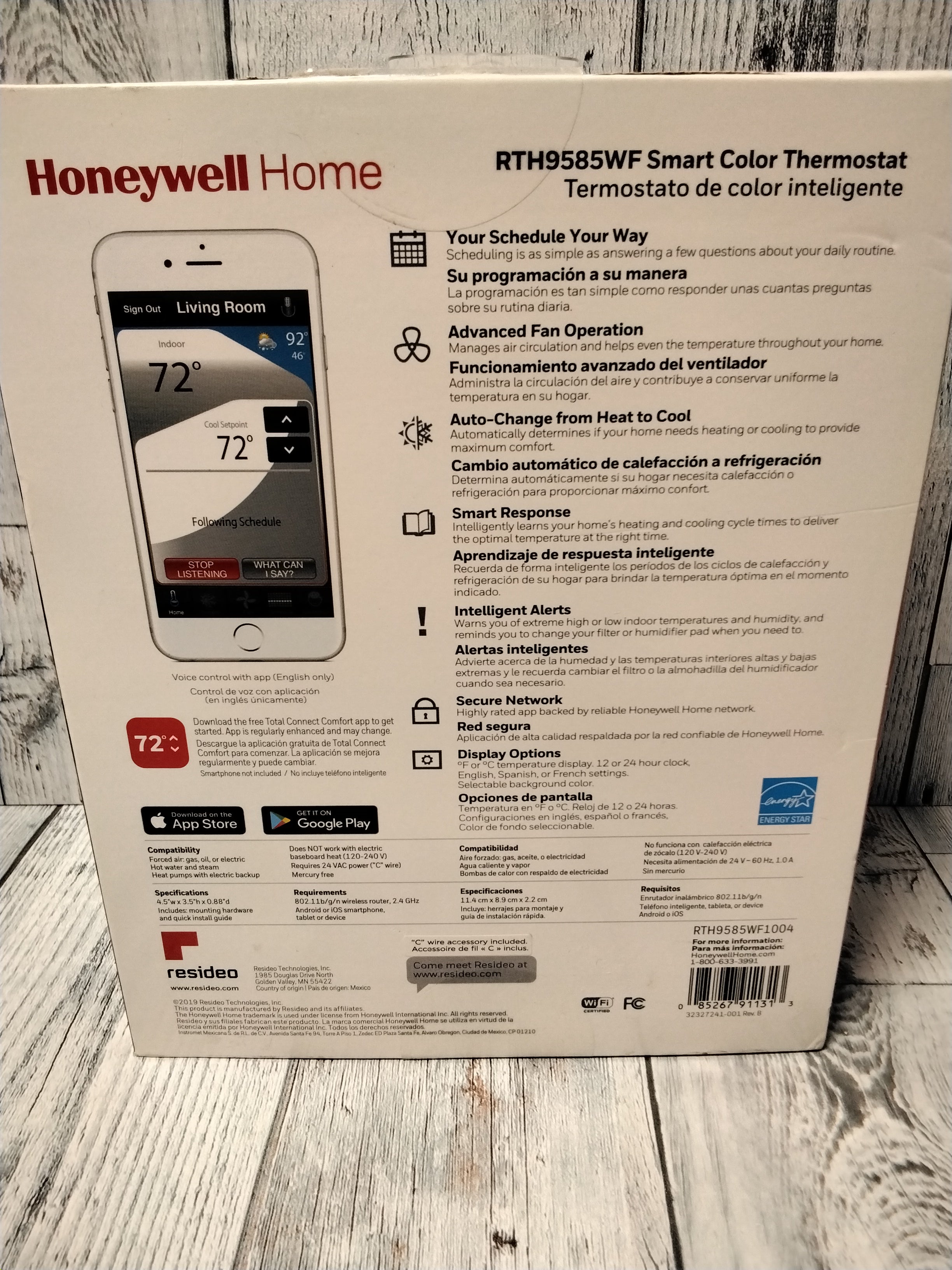 Honeywell Home Wi-Fi Smart Color Thermostat, Touch Screen, Alexa Ready (7763724796142)