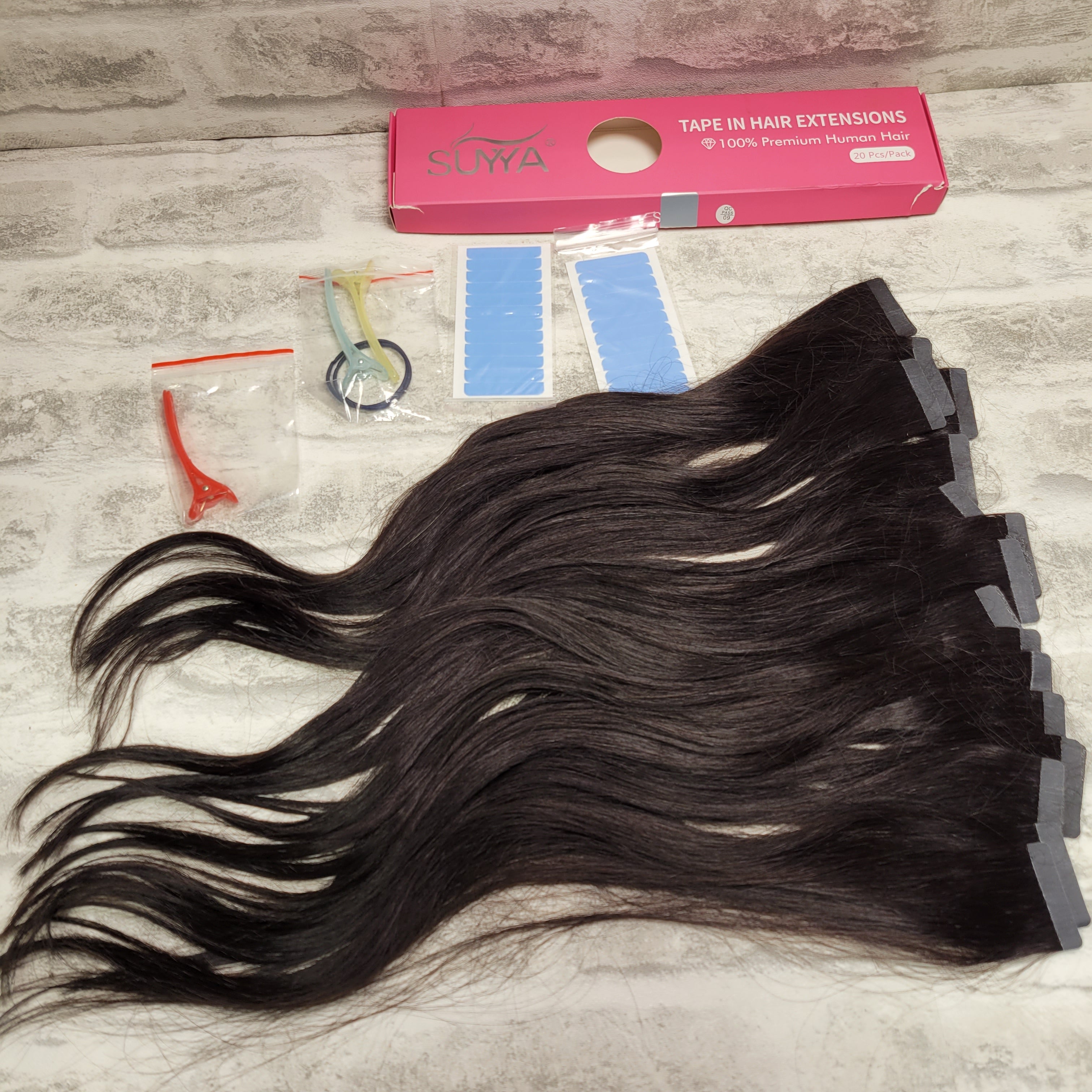 SUYYA Tape in Hair Extensions Human Hair 34pcs Jet Black(18 inches #1 Jet Black) (7603281756398)